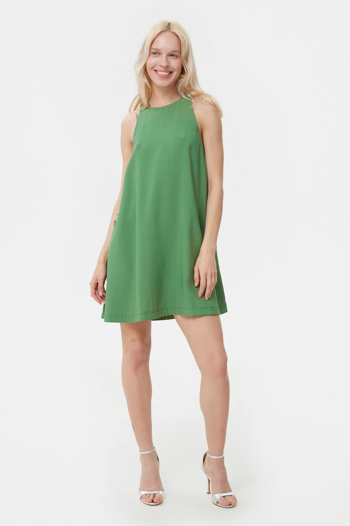 Оливкова сукня-міні А-силуету з віскози, фото 1