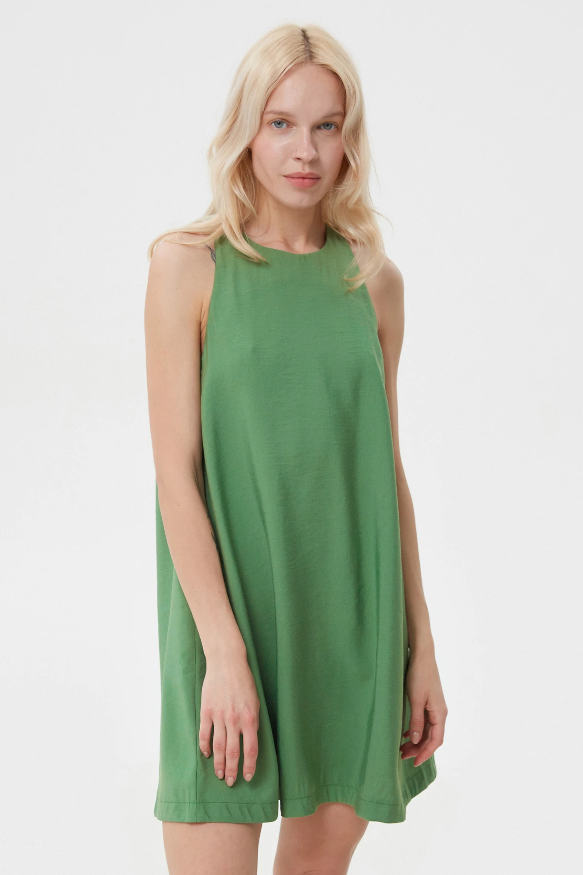 Оливкова сукня-міні А-силуету з віскози, фото 2