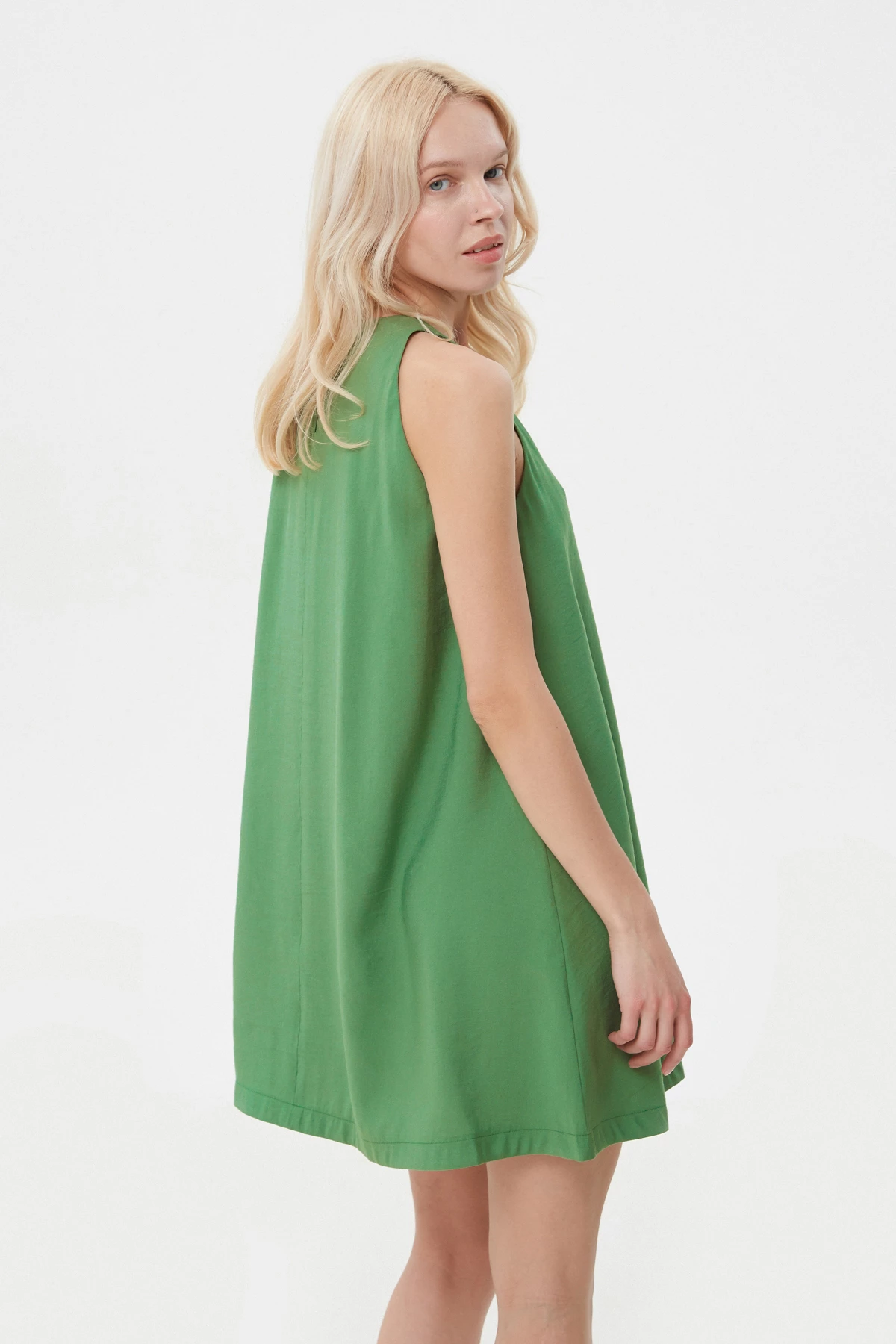 Оливкова сукня-міні А-силуету з віскози, фото 5
