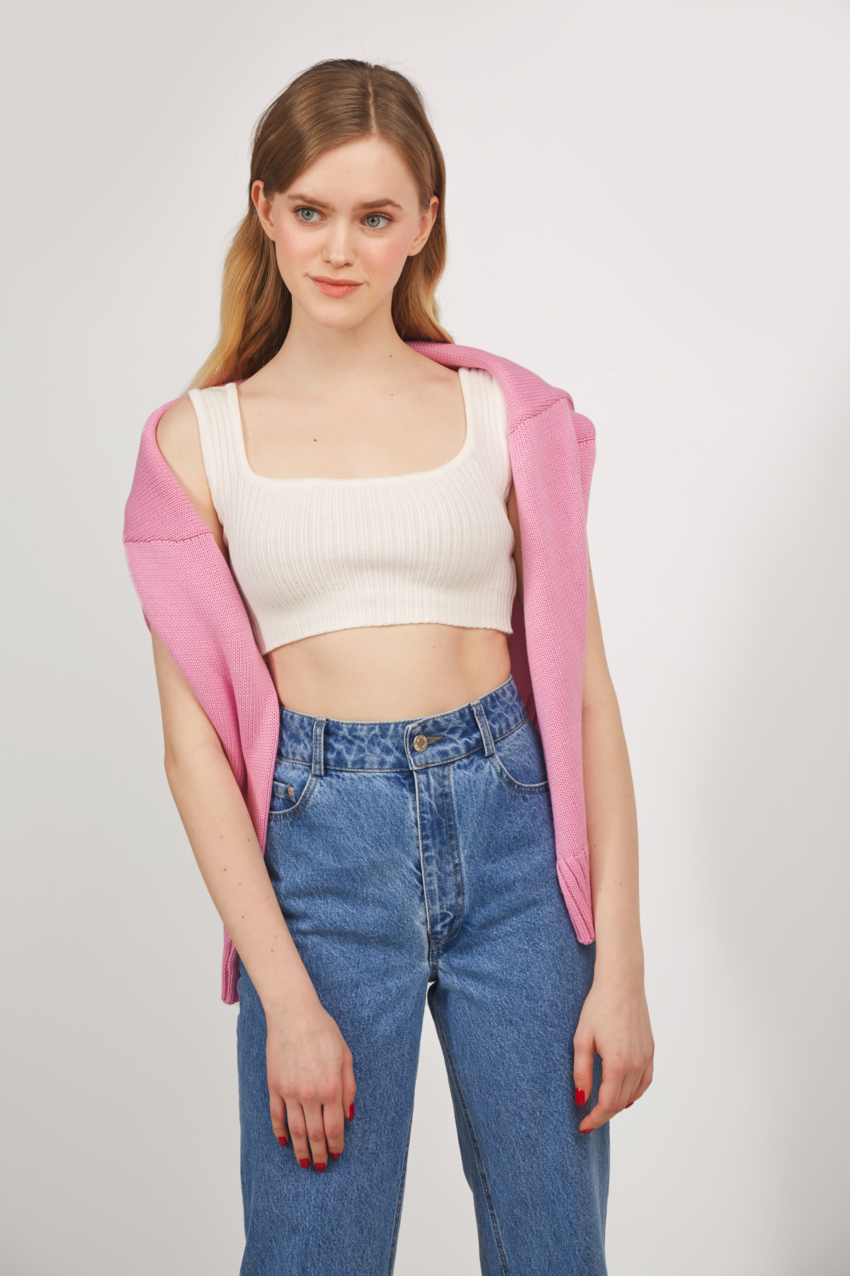 Milky white knitted crop top, photo 1