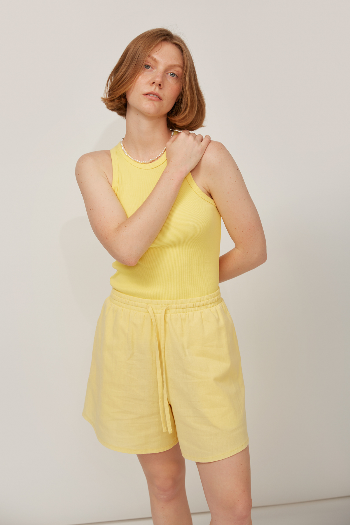Yellow ribbed jersey oval neck tank top, photo 2