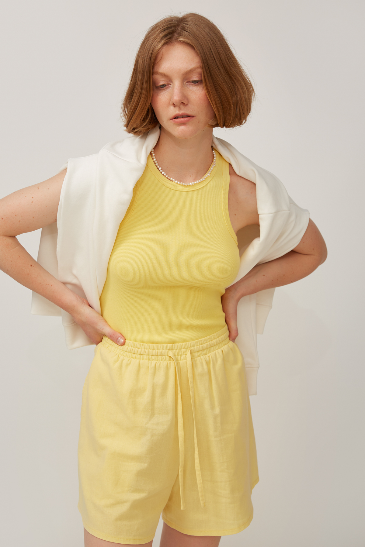 Yellow ribbed jersey oval neck tank top, photo 4