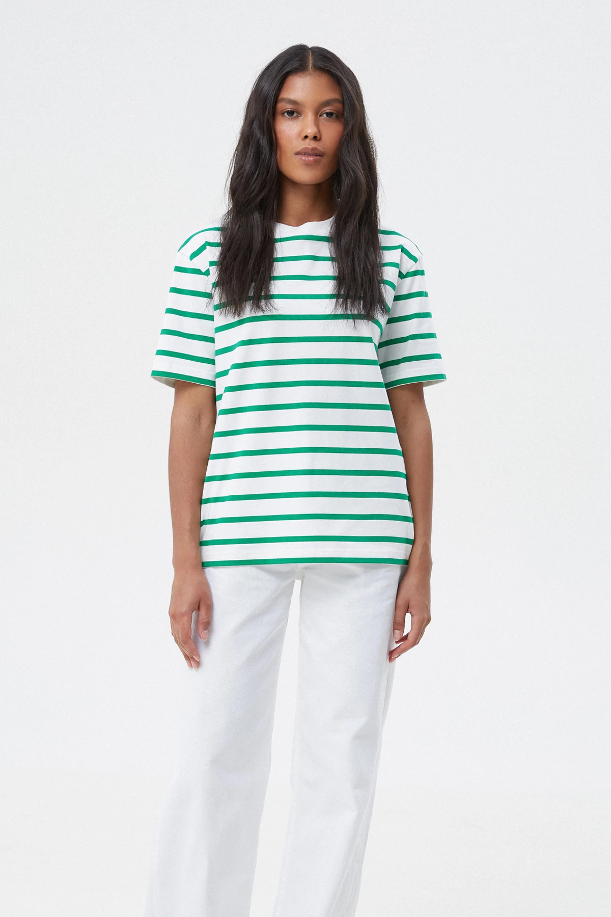 Cotton T-shirt with green stripes, photo 1
