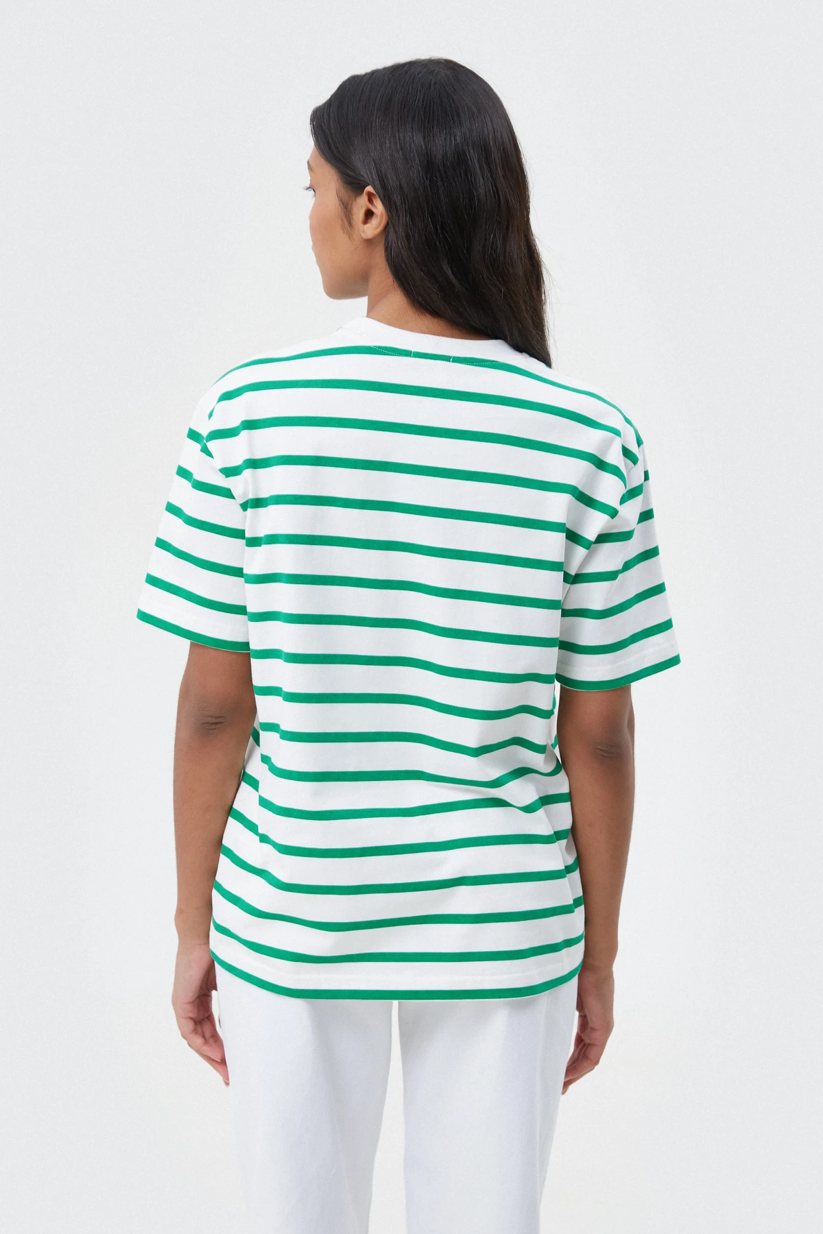 Cotton T-shirt with green stripes, photo 3