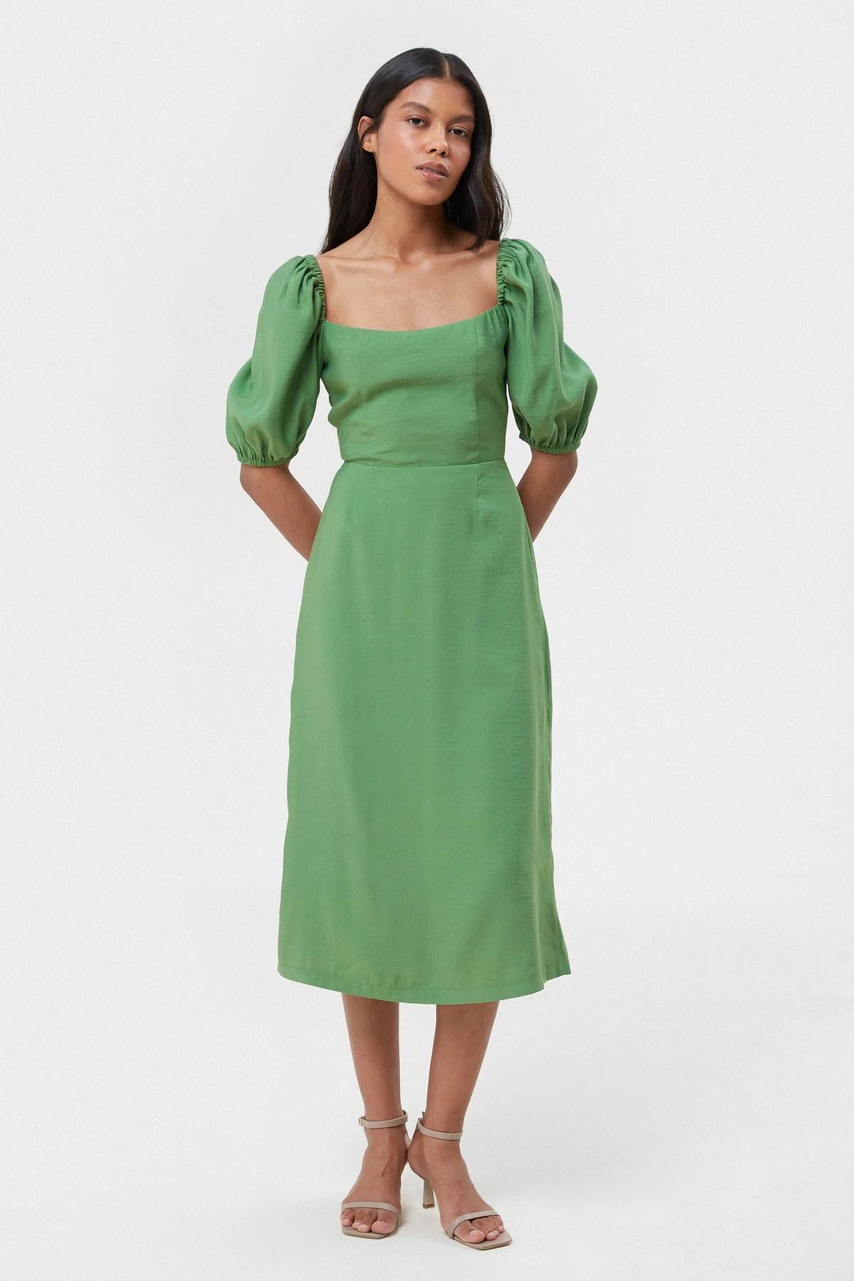 Оливкова сукня міді з віскозою, фото 1