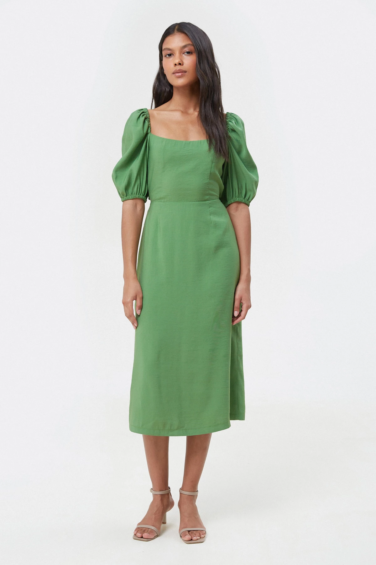 Оливкова сукня міді з віскозою, фото 3