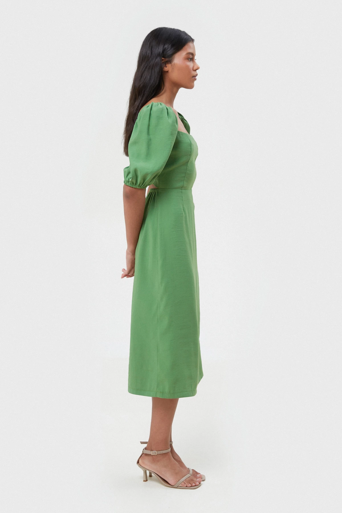 Olive midi dress with viscose, photo 4