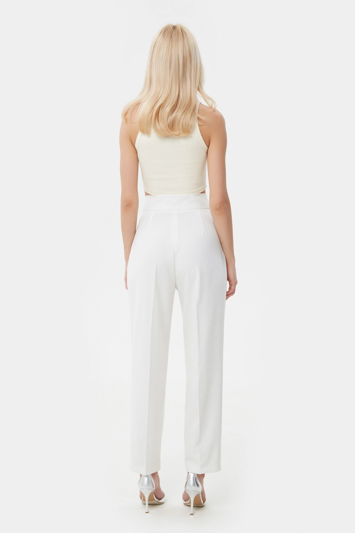 Milky cropped pants made of suit fabric with viscose, photo 5