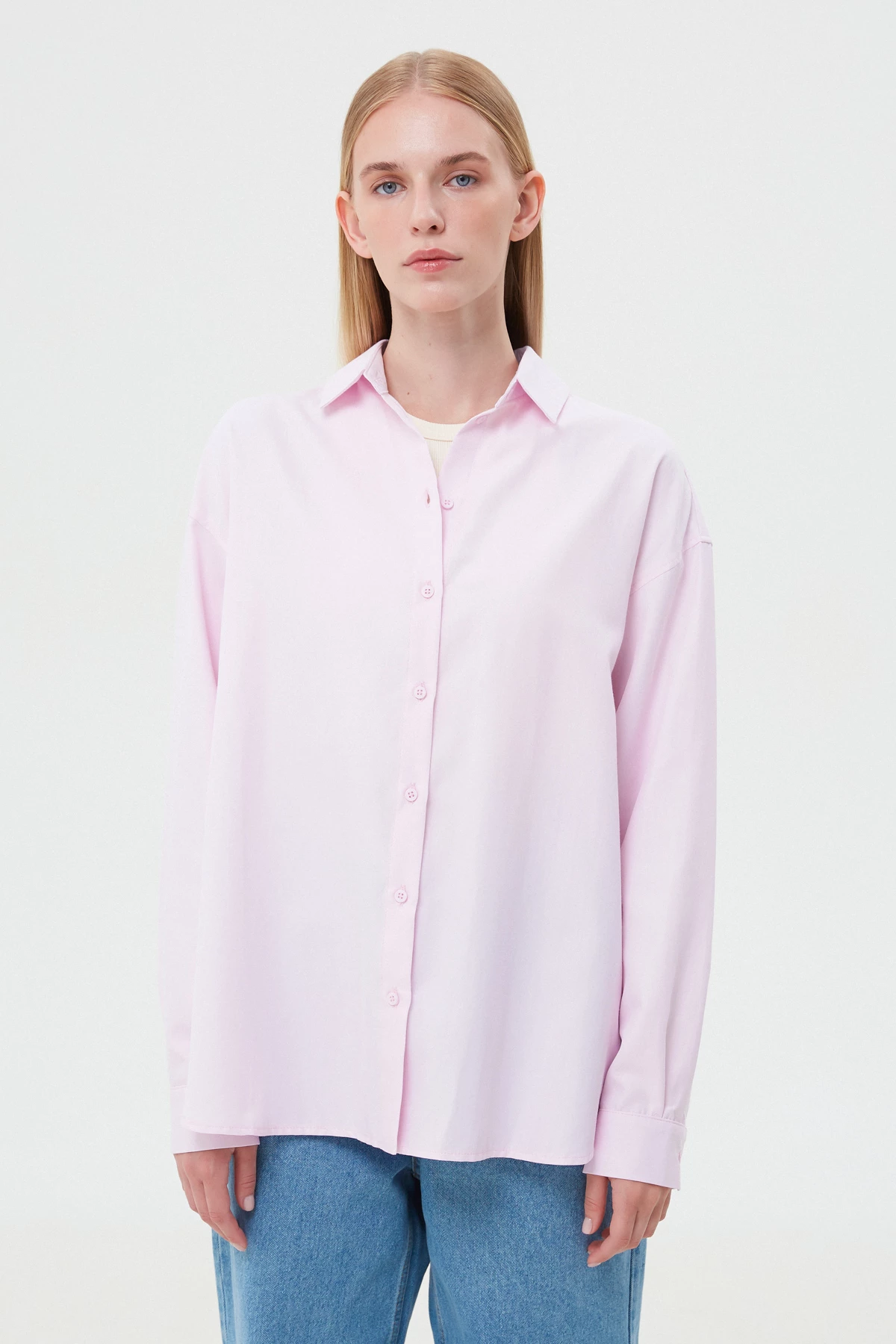 Вільна сорочка світло-рожевого кольору з бавовною, фото 1