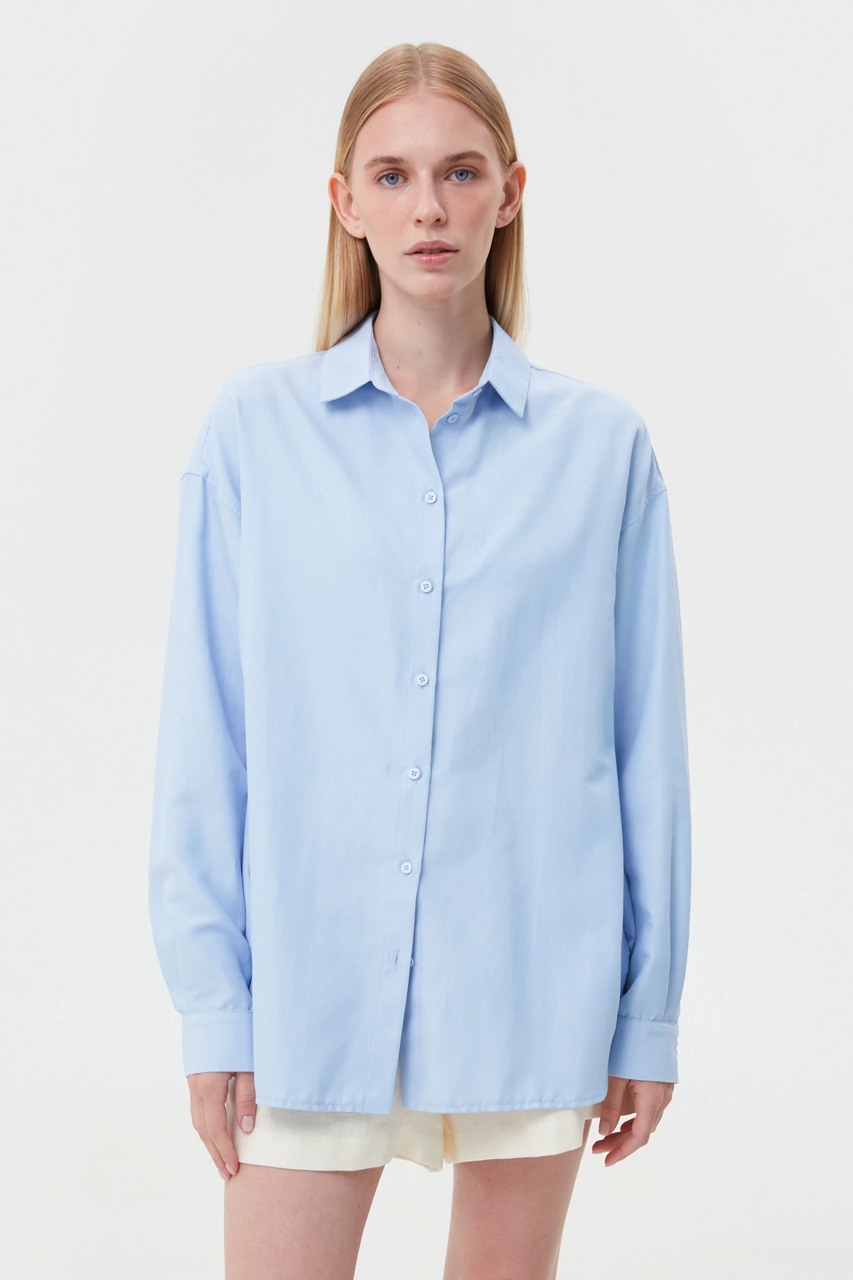 Loose-fit blue cotton shirt, photo 1