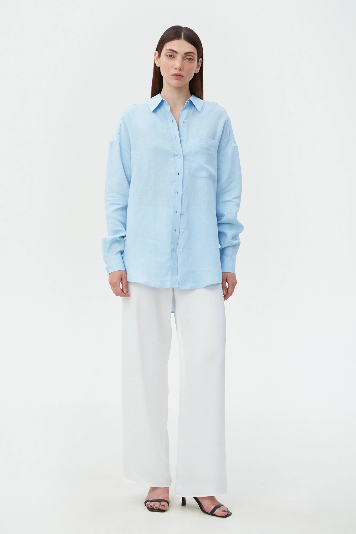 Blue loose-fit linen shirt , photo 2
