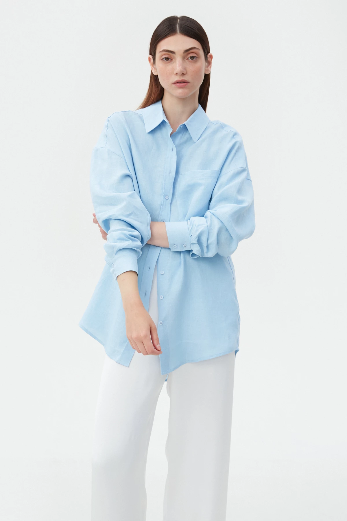Blue loose-fit linen shirt , photo 5