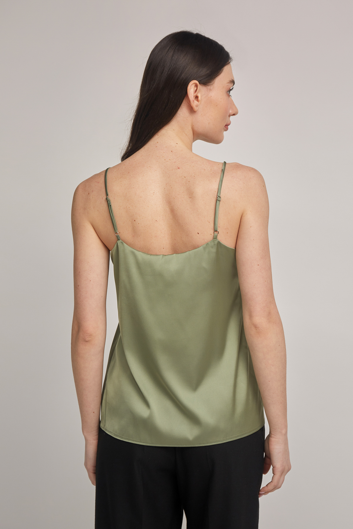 Olive satin loose fit top , photo 3