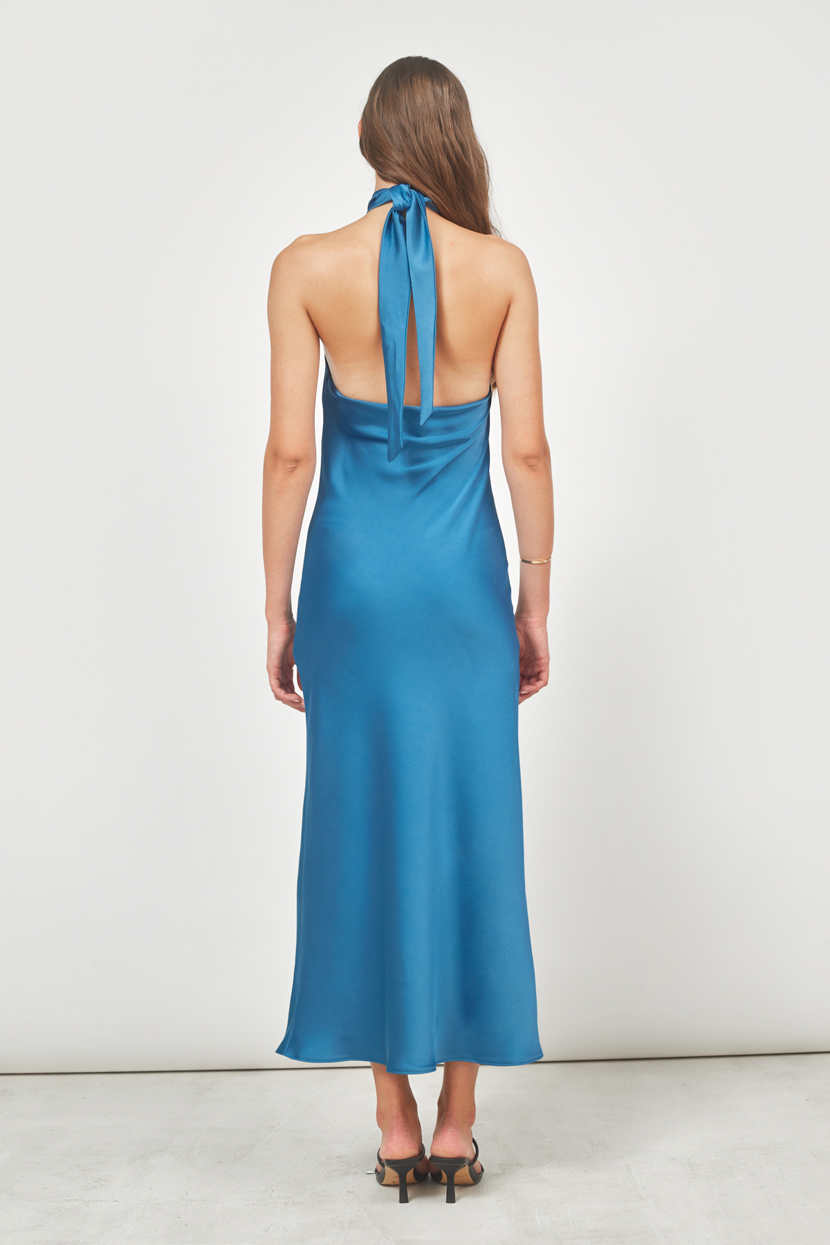 Сукня міді зі щільного сатину на зав'язках синього кольору, фото 5