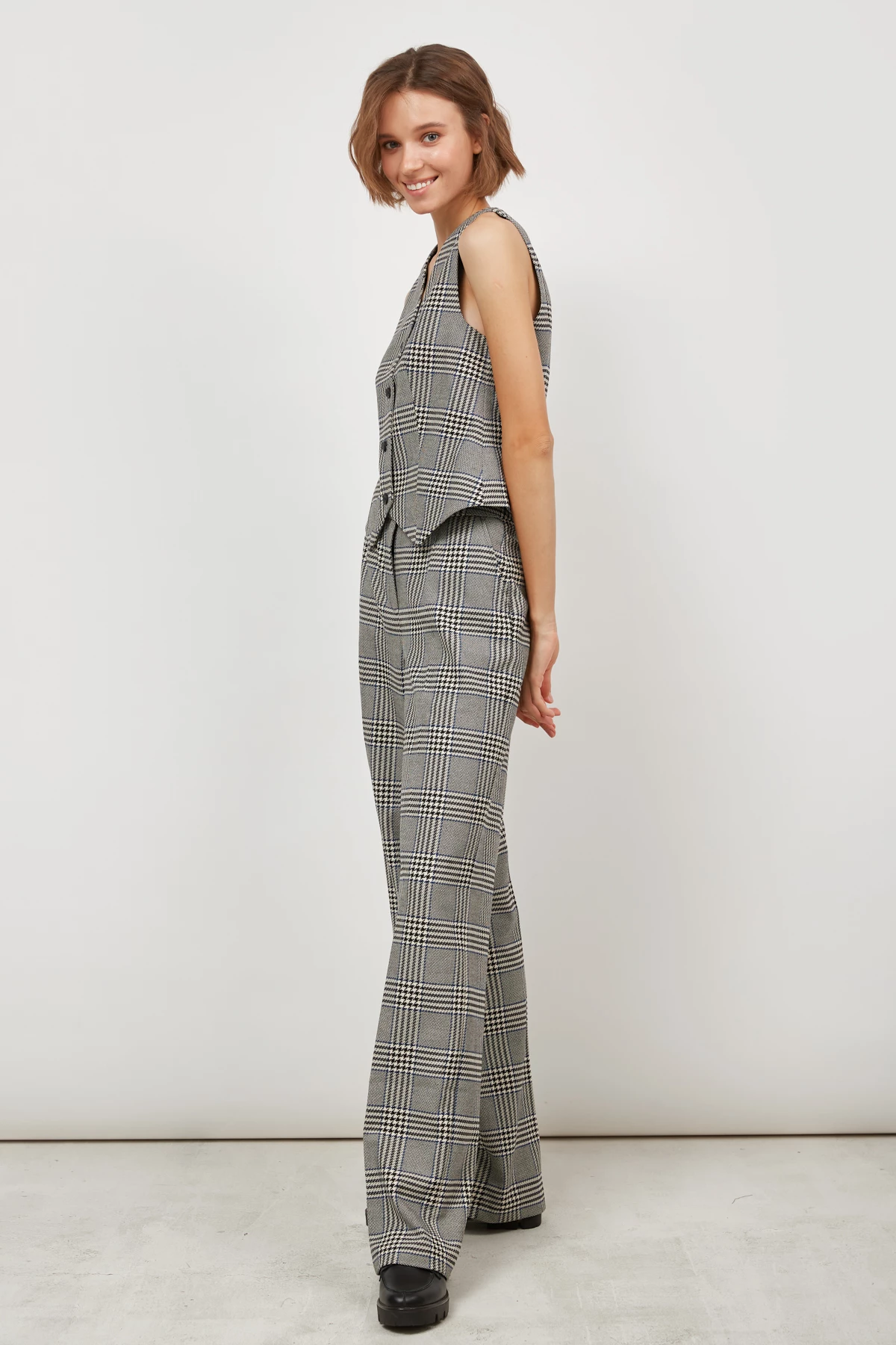 Long wide leg checked trousers, photo 2