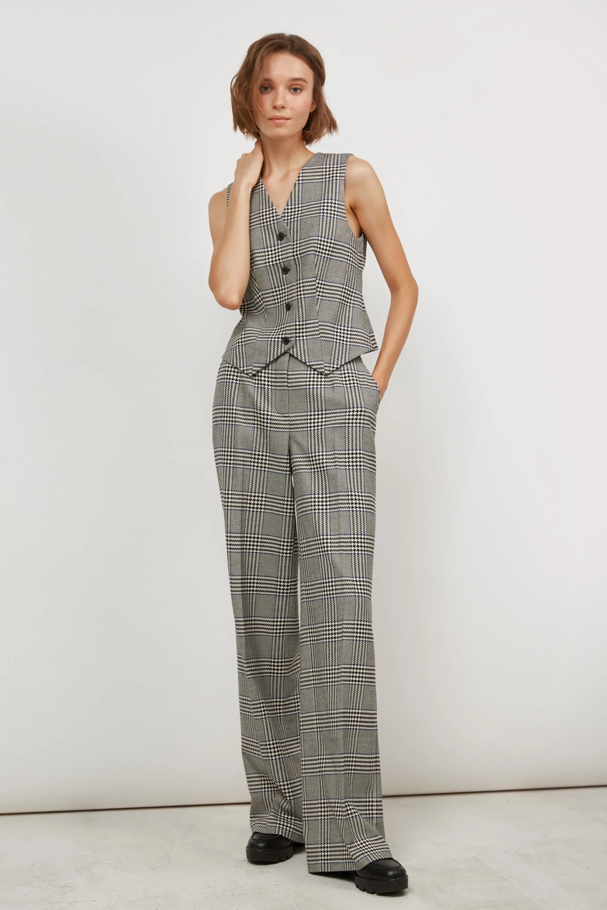 Long wide leg checked trousers, photo 3