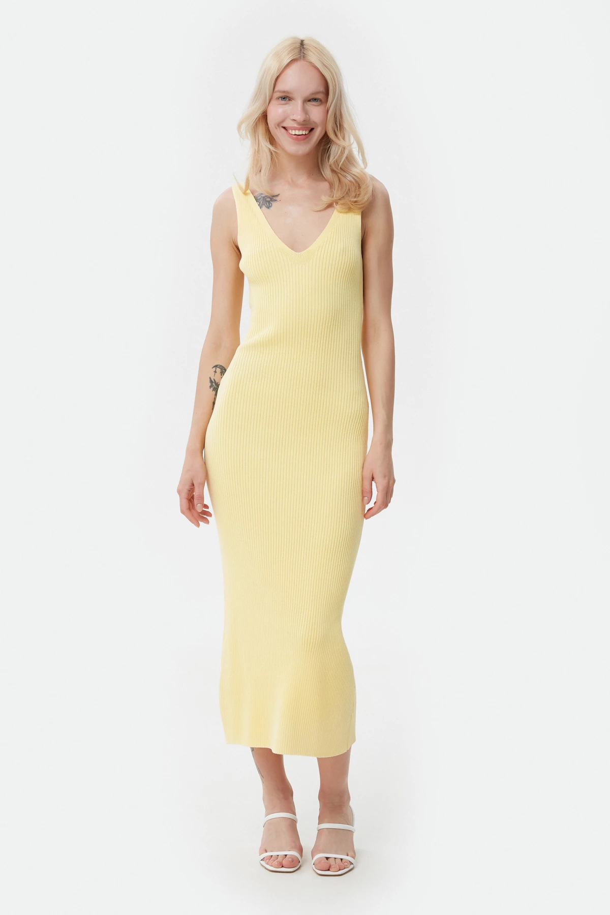 Жовта в'язана сукня міді в рубчик з віскозою, фото 1