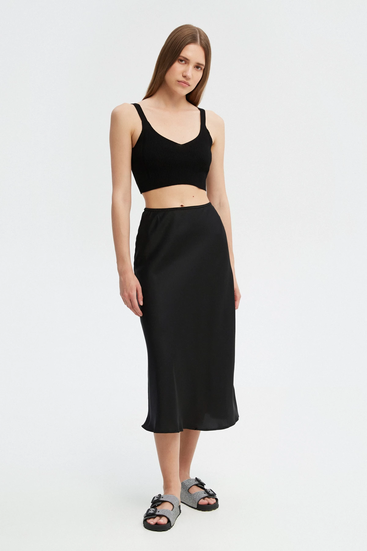 Black satin midi skirt, photo 2
