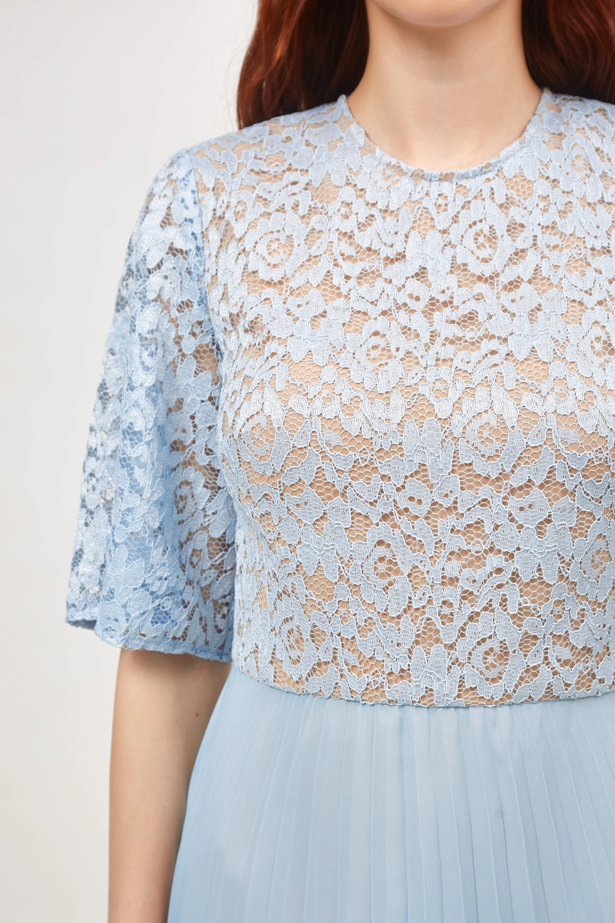 Midi dress in blue lace and chiffon , photo 4