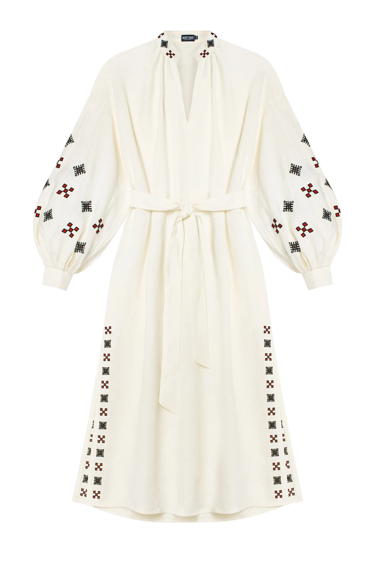Молочна вишита сукня в геометричний орнамент зі 100% льону, фото 7