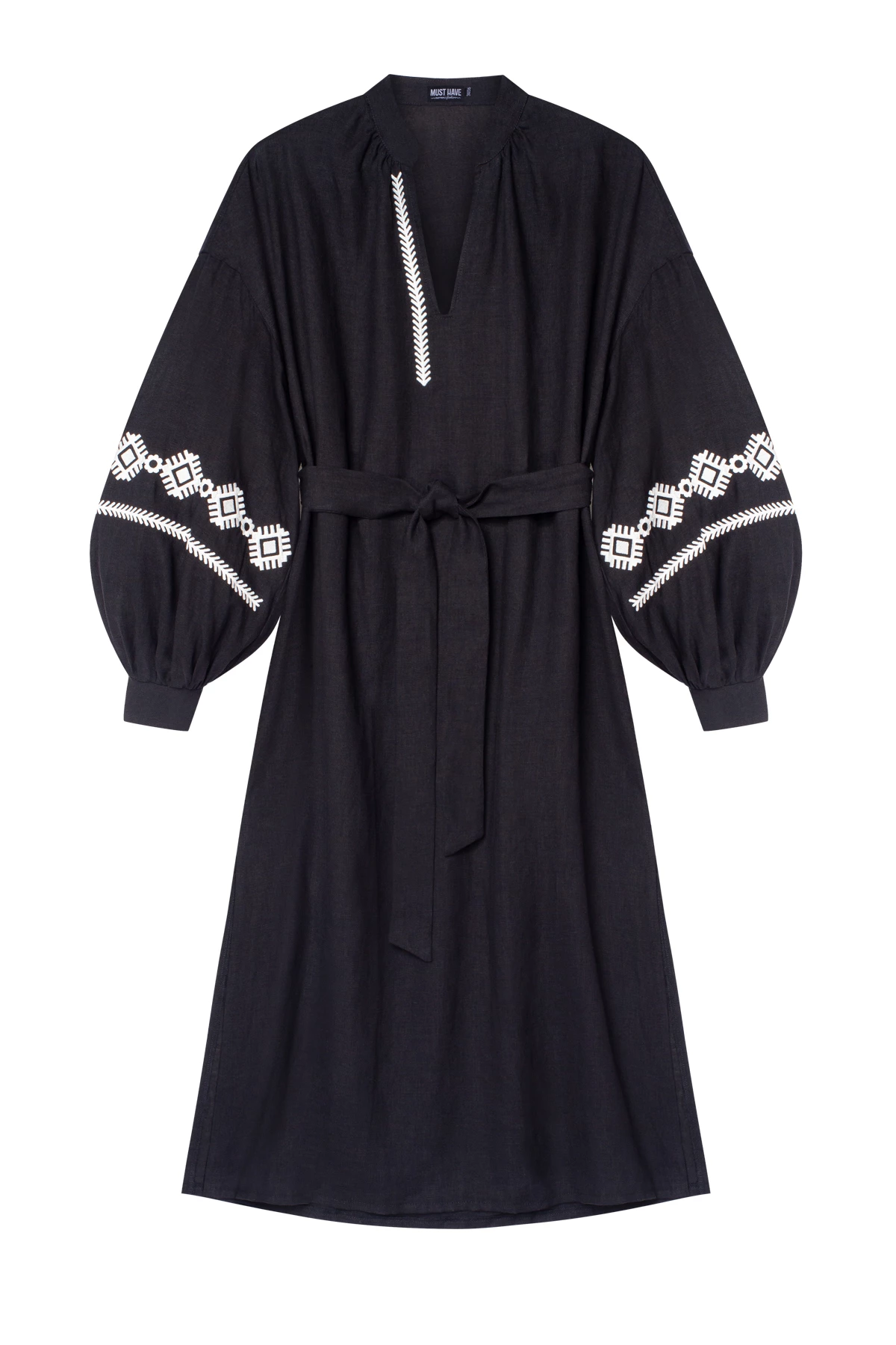 Чорна вишита сукня в рослинний орнамент зі 100% льону, фото 7