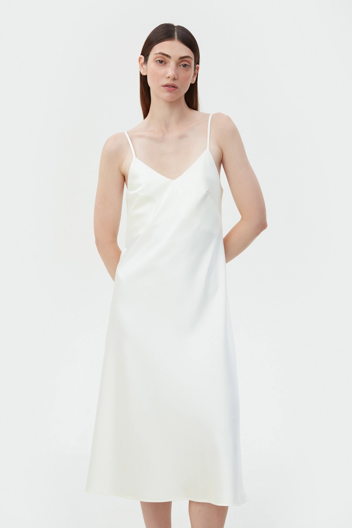 Milky white slip dress with dense satin, photo 2