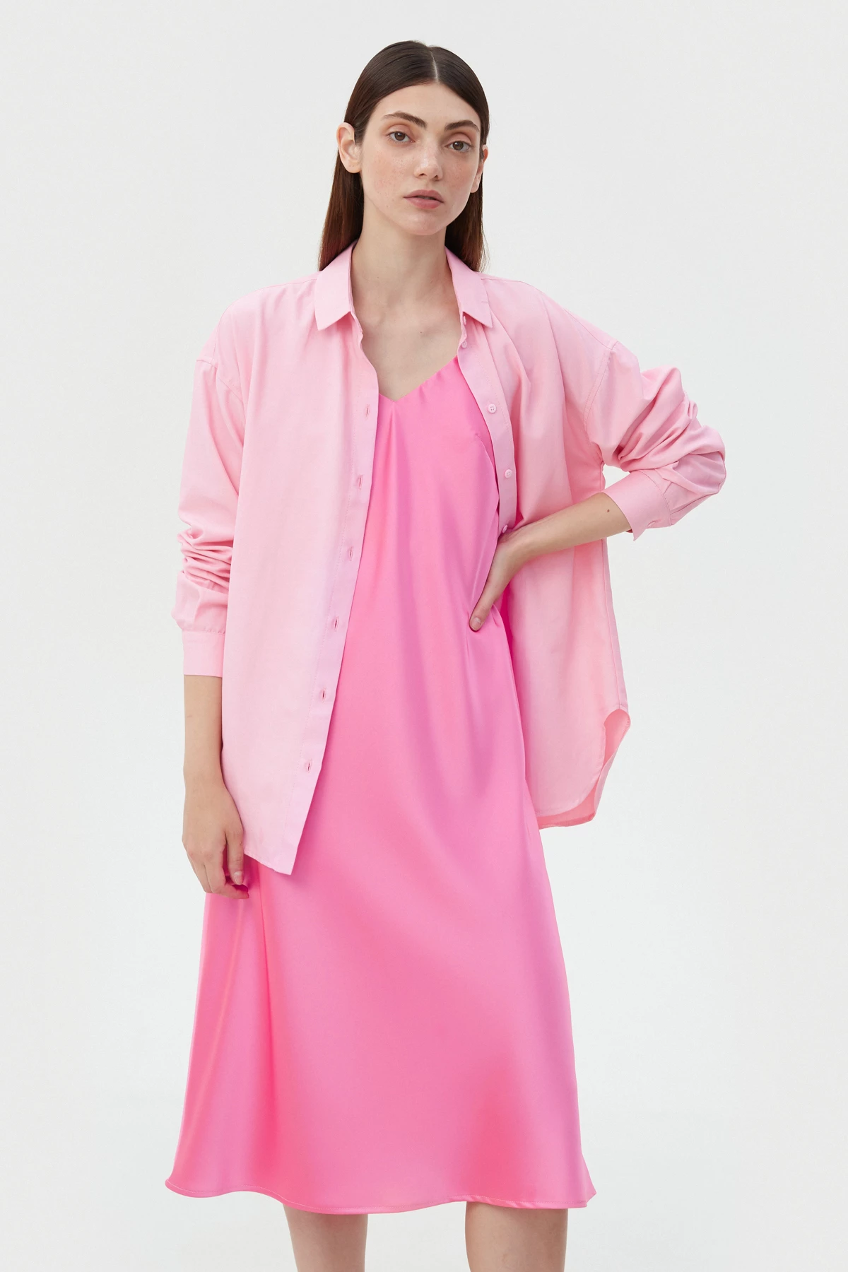 Сукня-комбінація рожевого кольору зі щільного сатину, фото 4