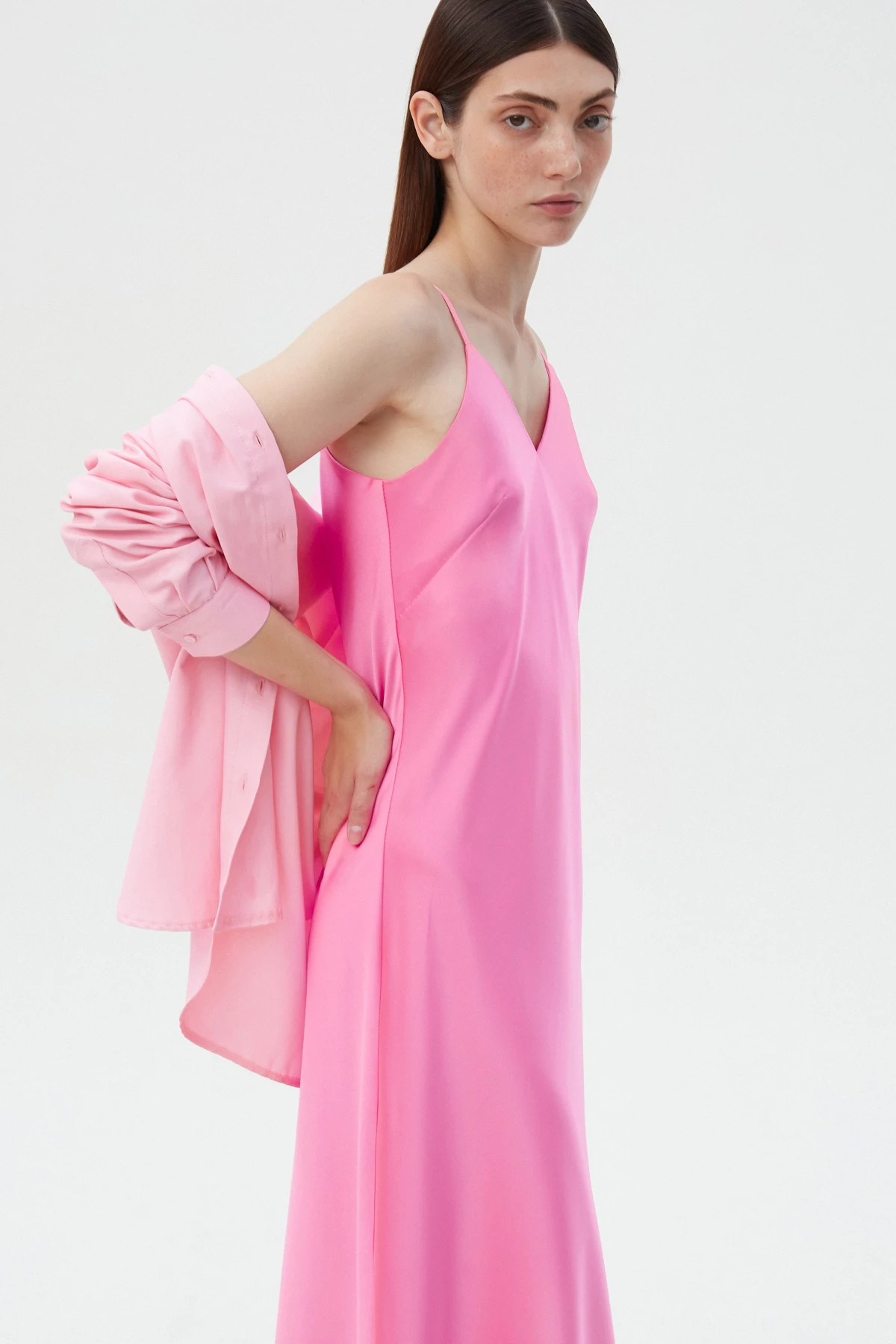 Сукня-комбінація рожевого кольору зі щільного сатину, фото 5