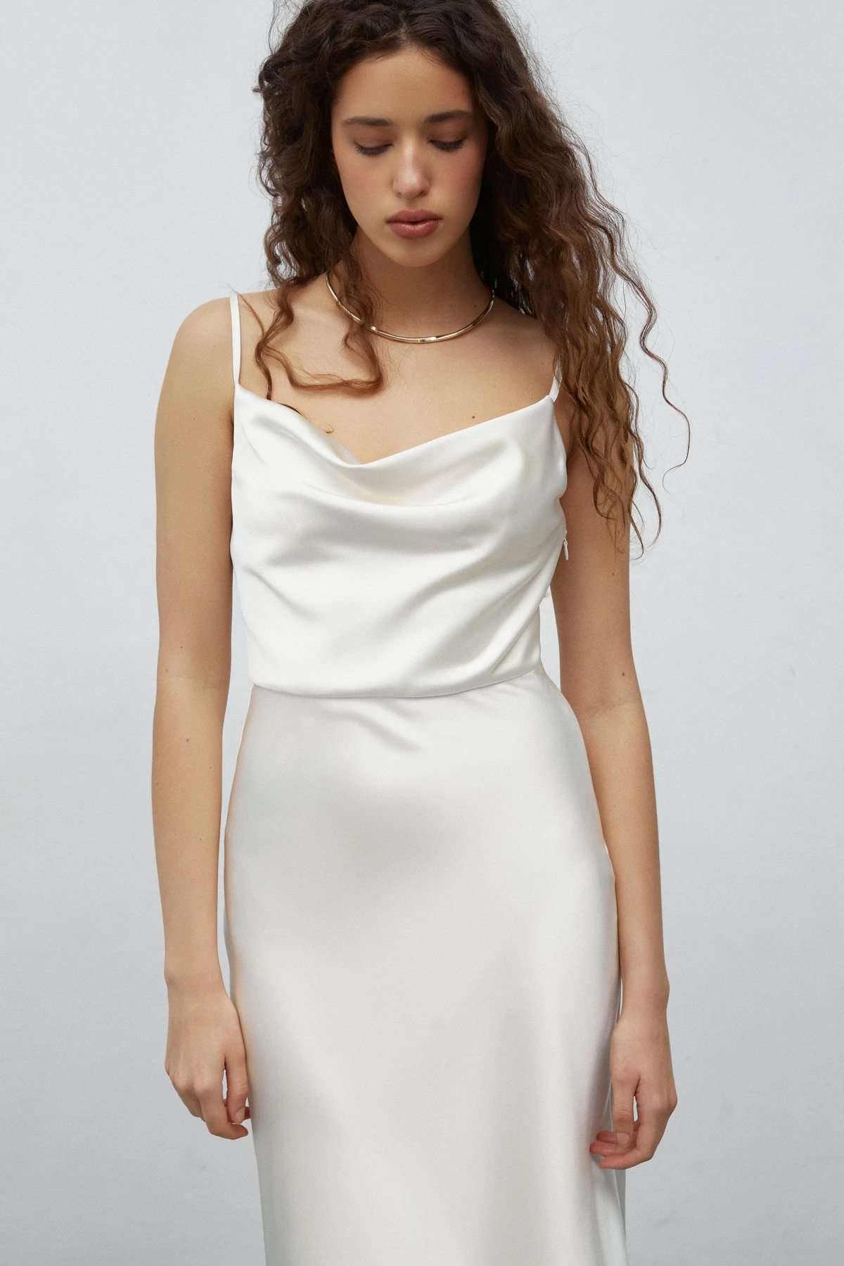 Milky white satin slip dress , photo 1