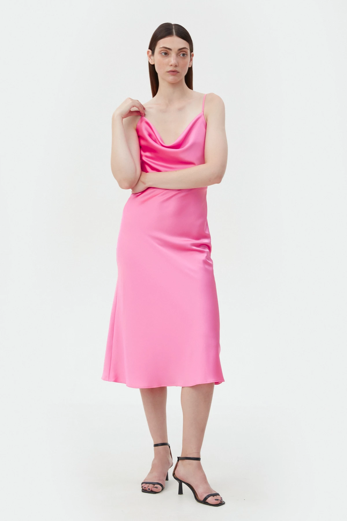 Pink satin slip dress , photo 3