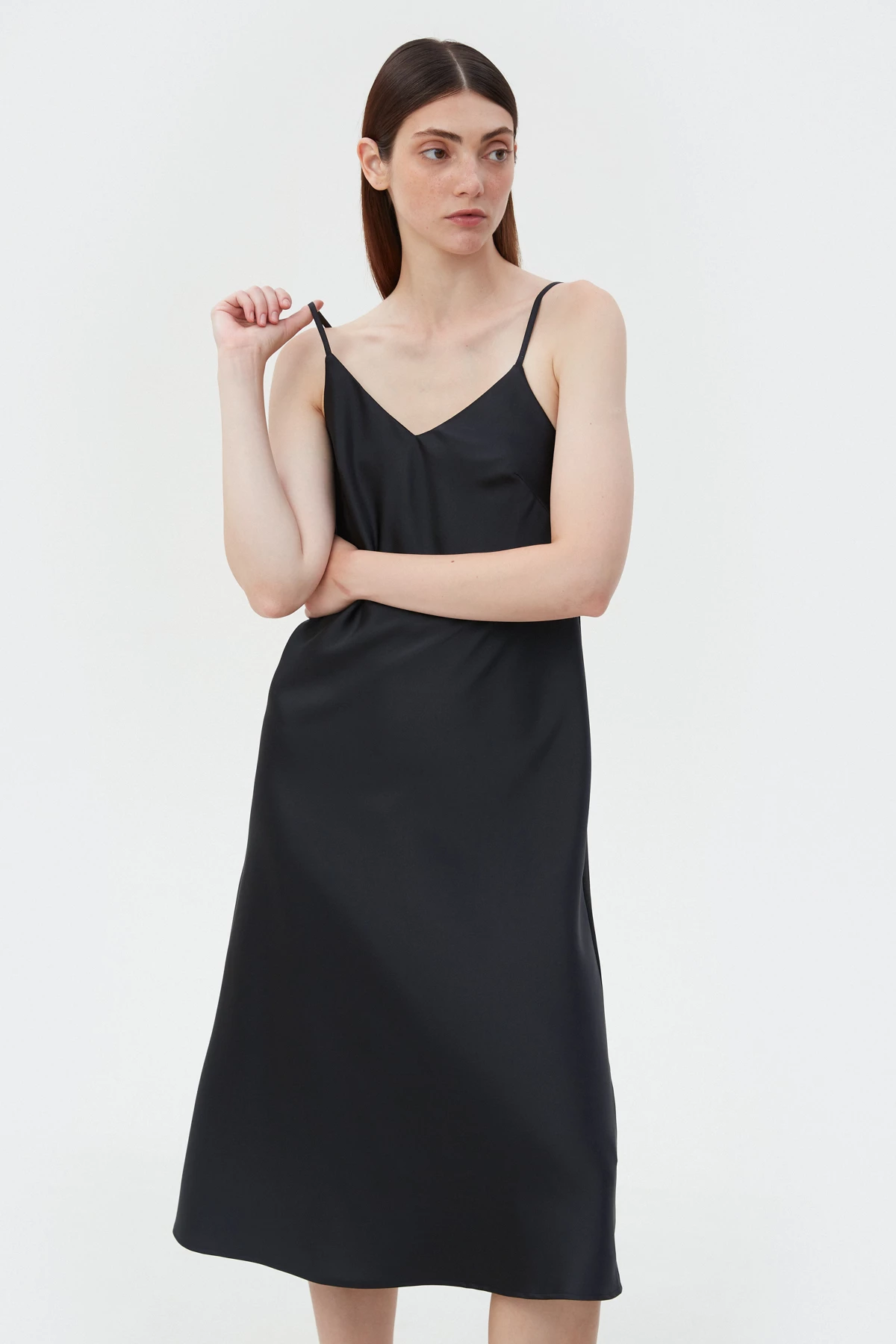 Black slip dress with dense satin, photo 1