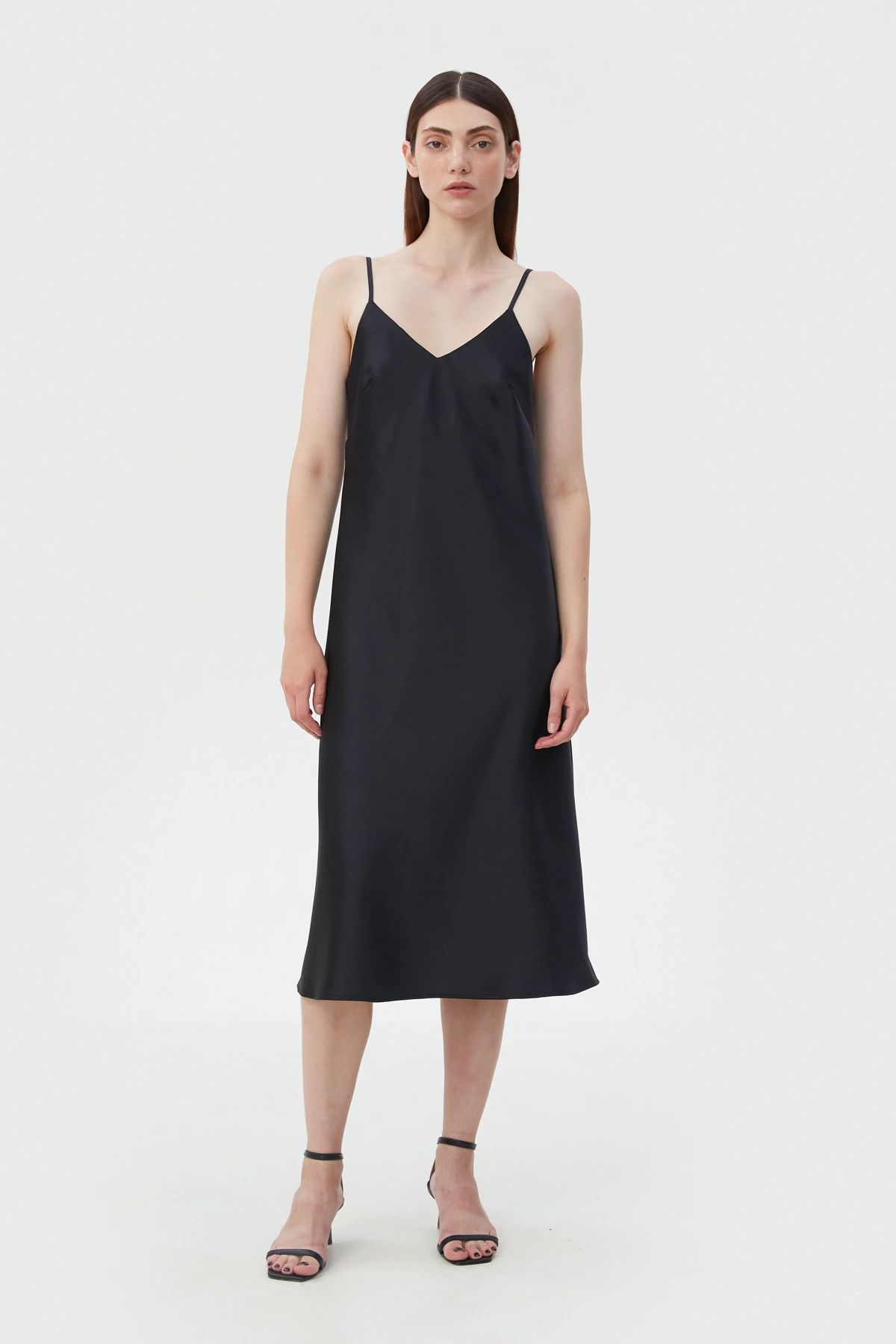 Black slip dress with dense satin, photo 1