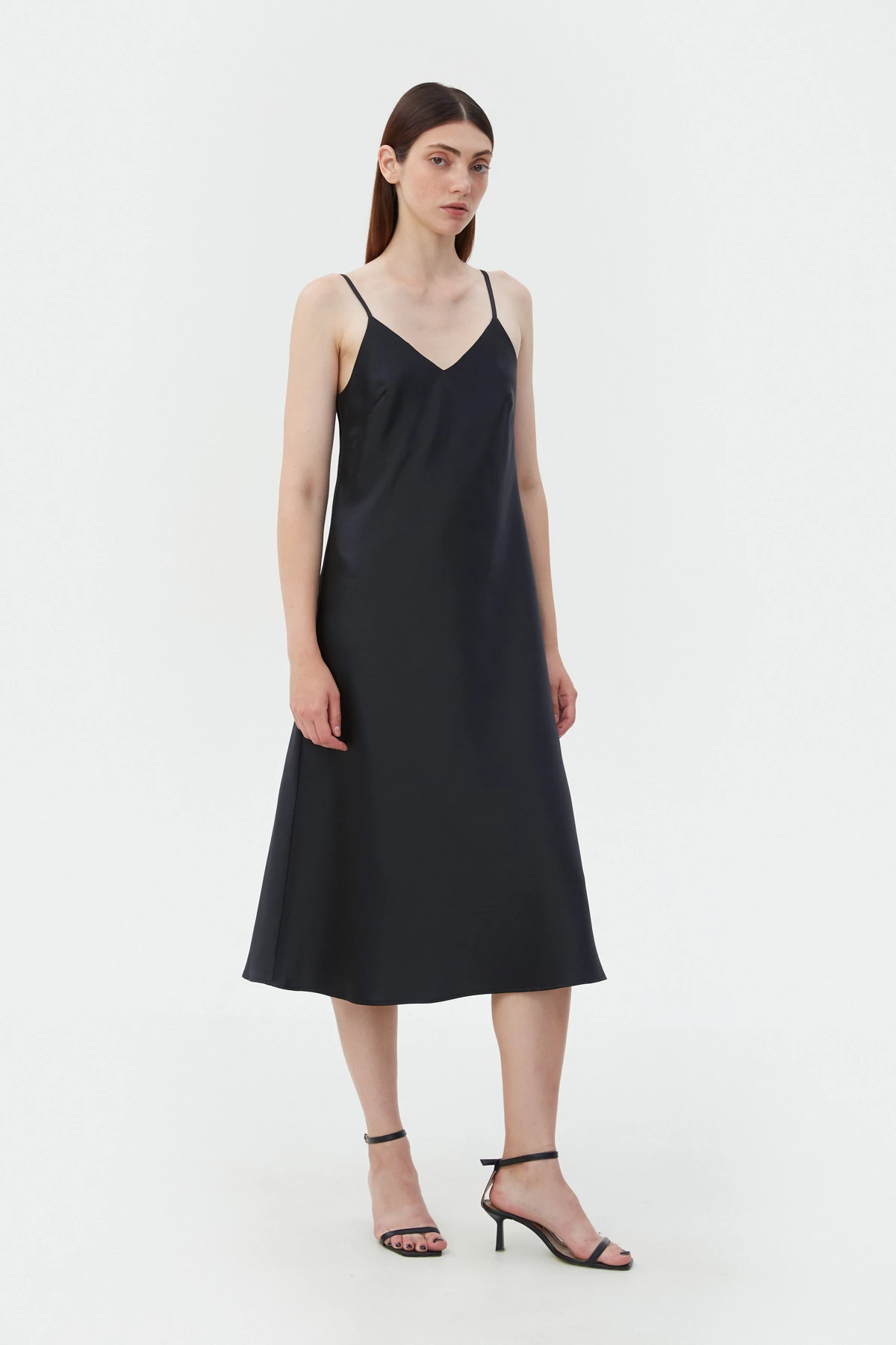 Сукня-комбінація чорного кольору зі щільного сатину, фото 3