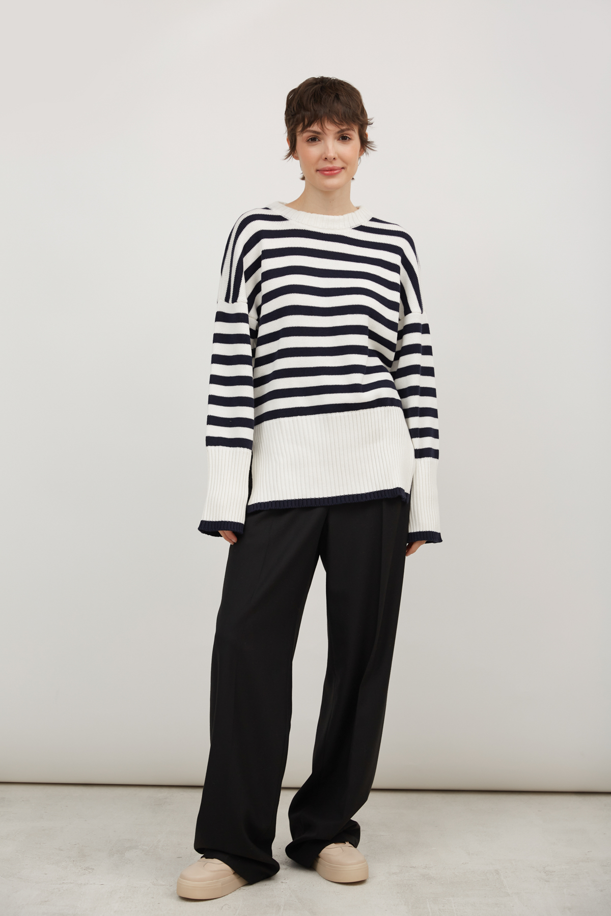Sweater with milk cotton in blue stripes, photo 1