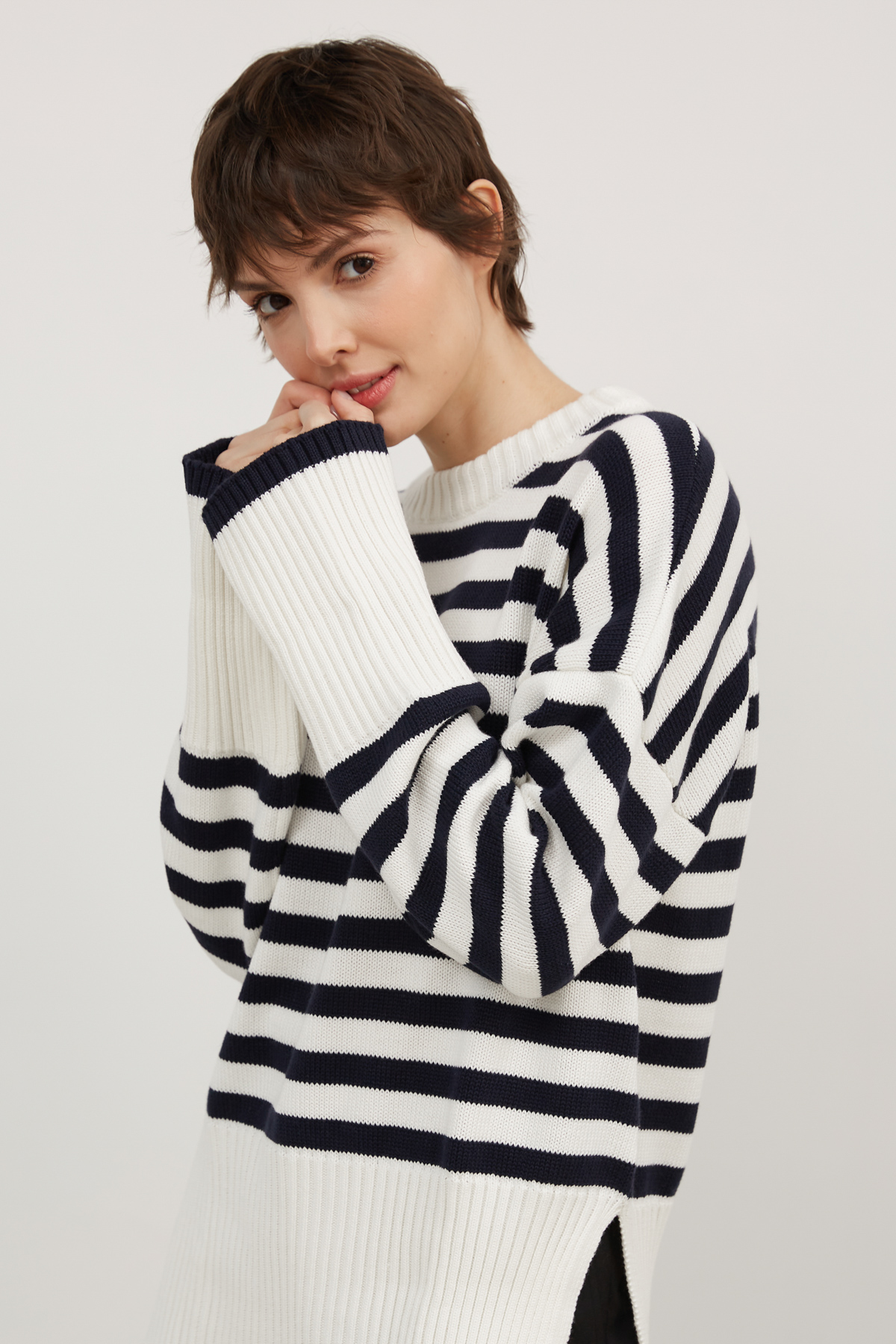 Sweater with milk cotton in blue stripes, photo 3