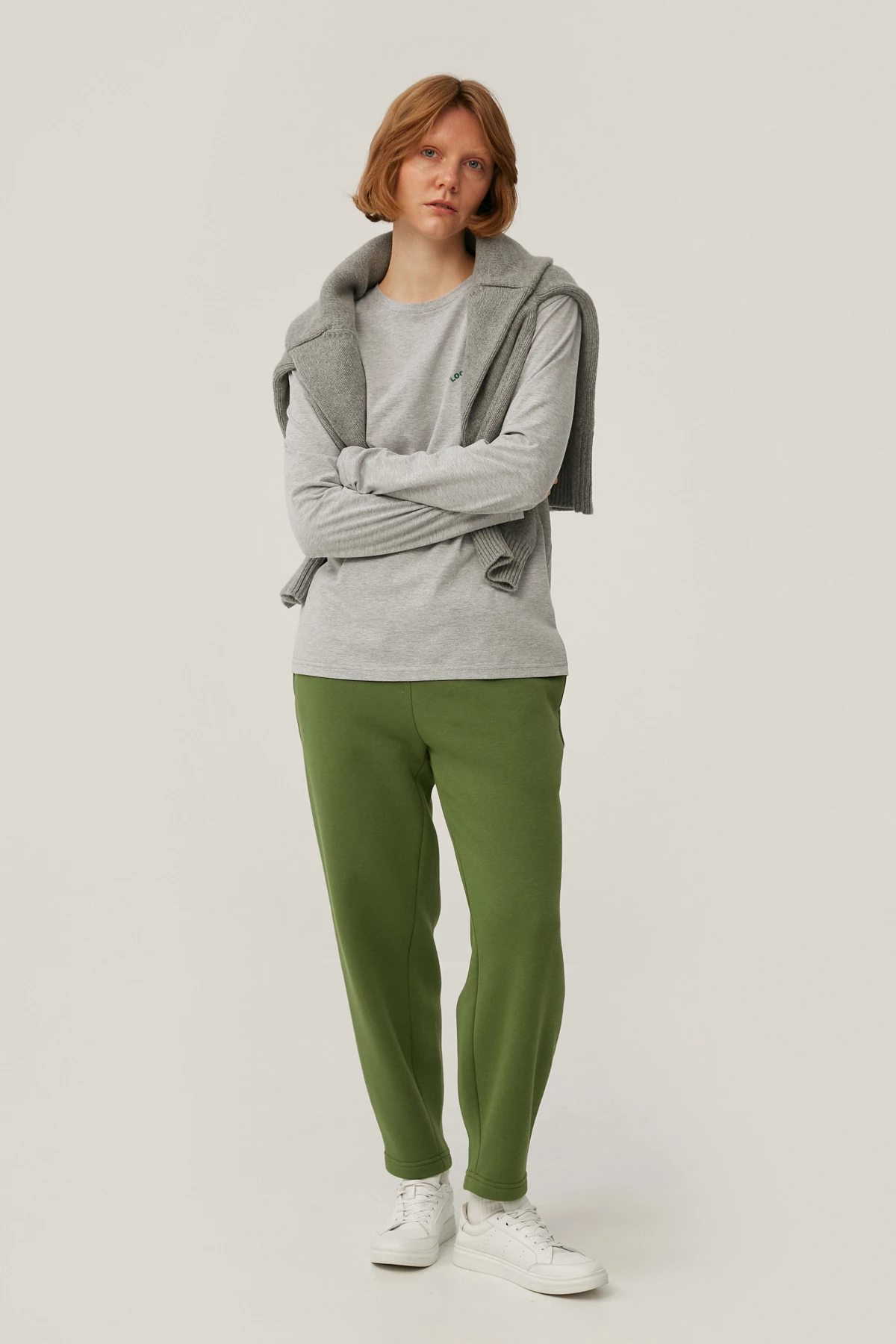 Cropped jersey khaki joggers insolated with fleece, photo 2