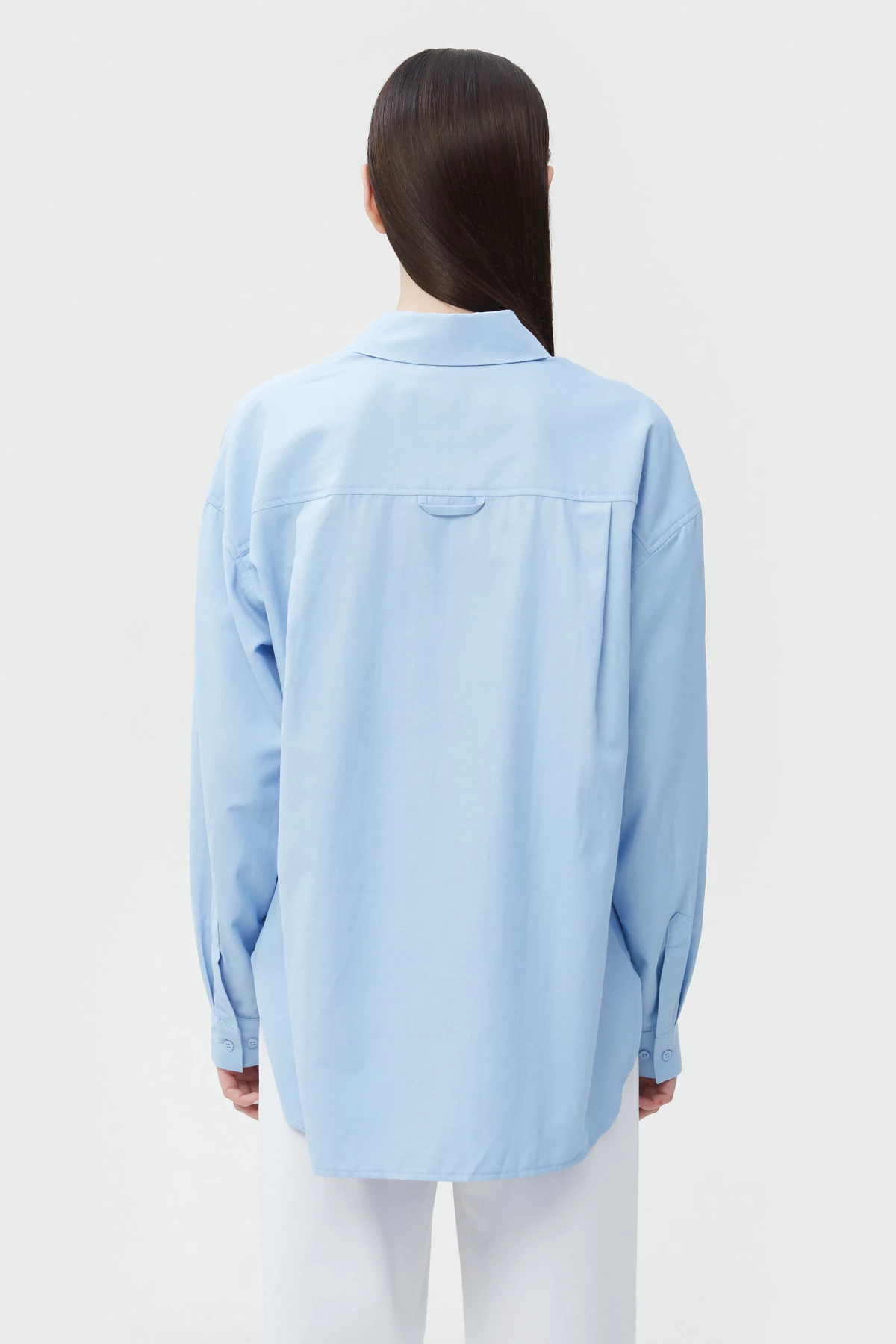 Вільна сорочка блакитного кольору з вишивкою "Соловей" з бавовною , фото 4