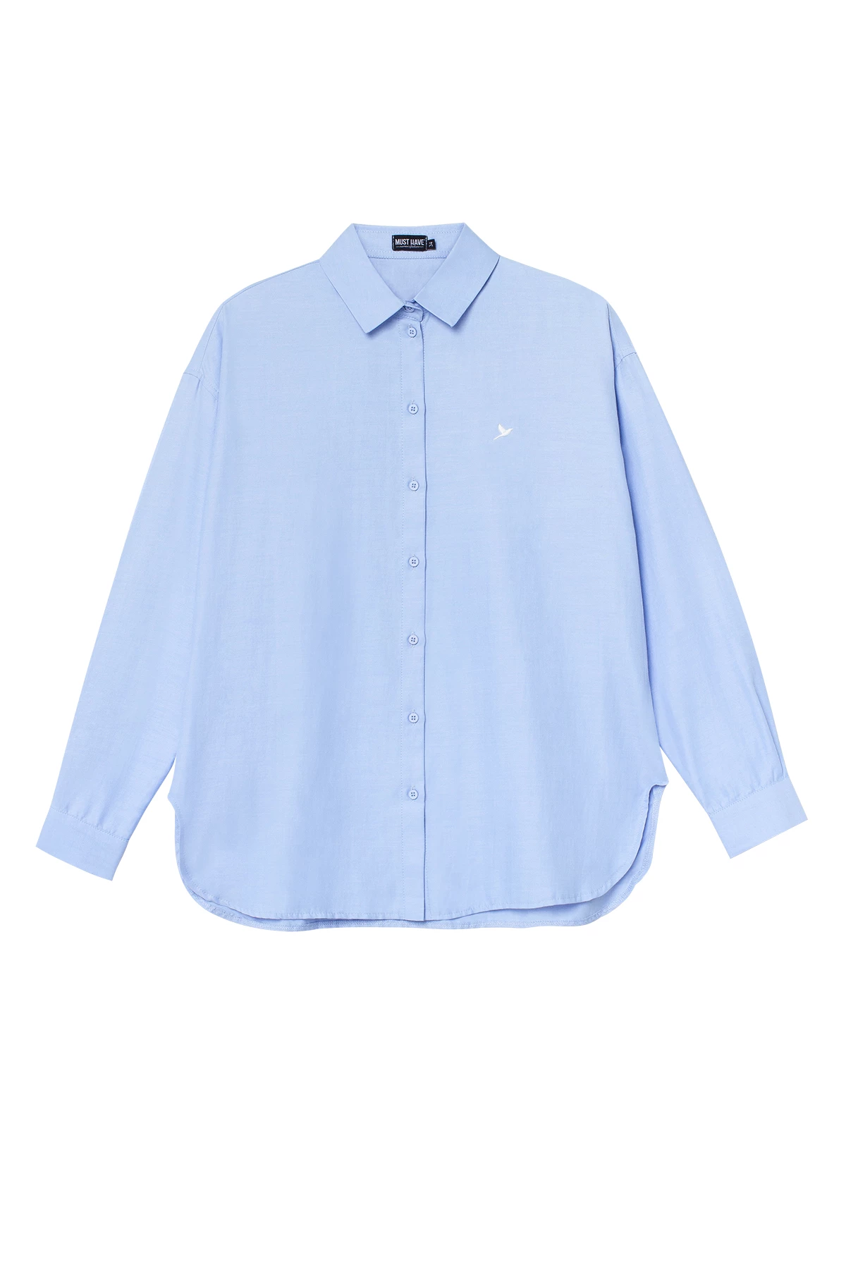 Loose-fit blue shirt with "Nightingale" embroidery, photo 6