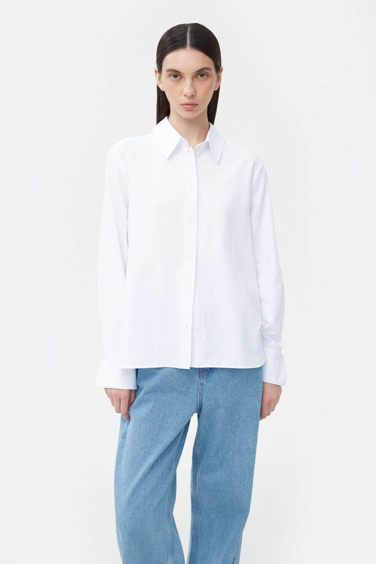 Біла базова сорочка з манжетом з бавовною, фото 1