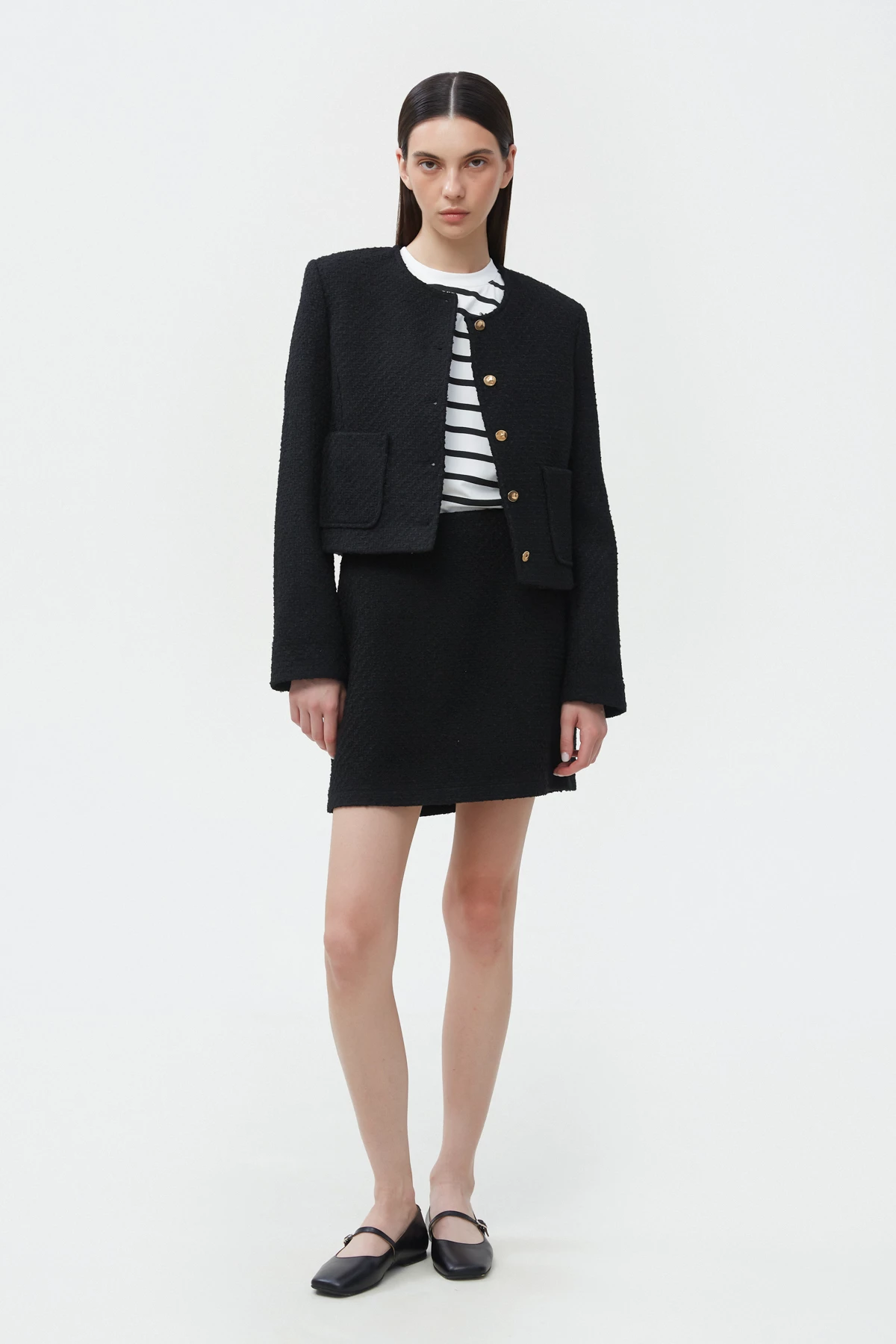 Black tweed mini skirt with cotton, photo 2