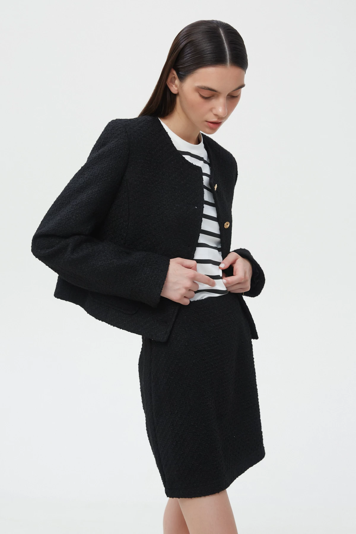 Black tweed mini skirt with cotton, photo 3