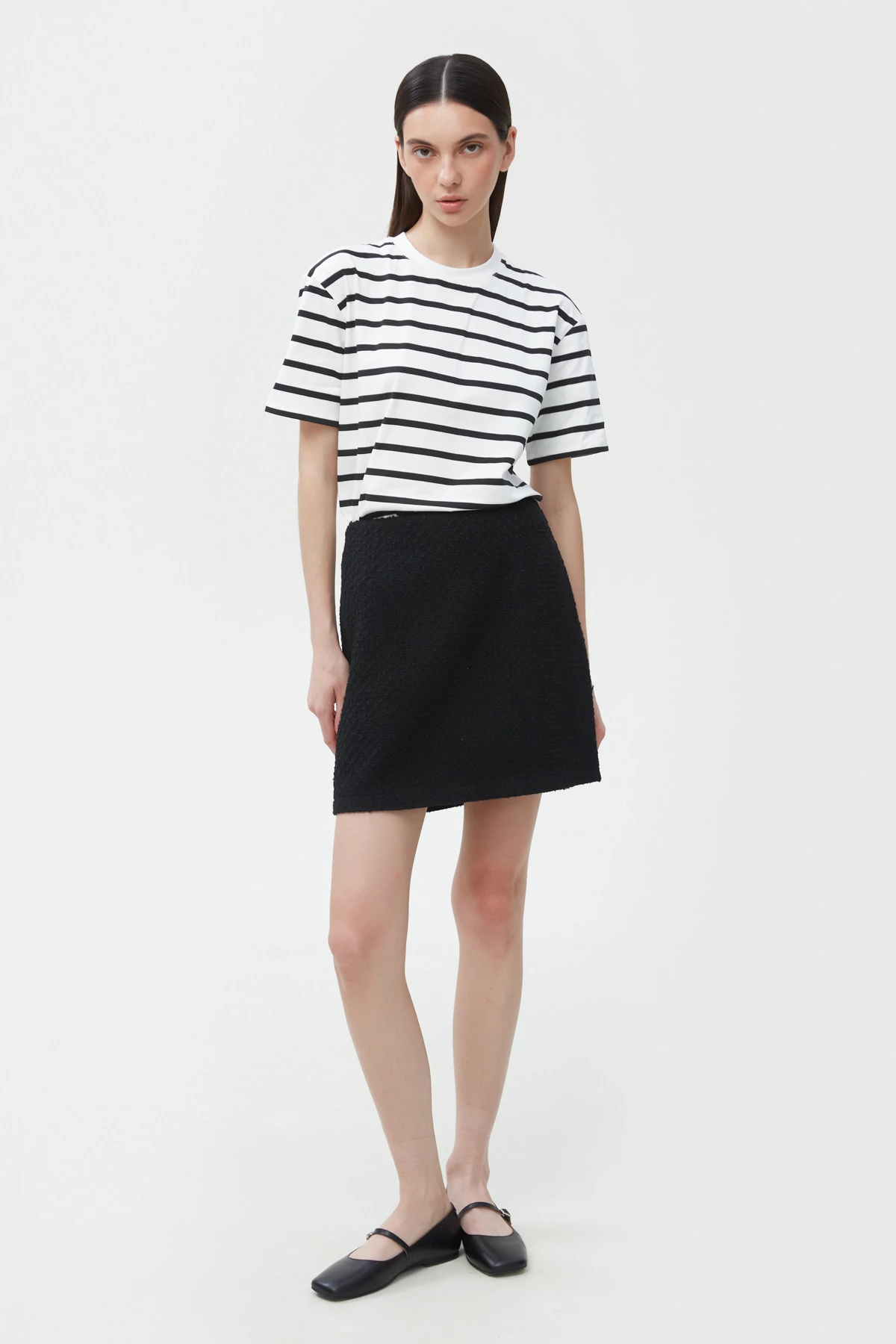 Black tweed mini skirt with cotton, photo 1
