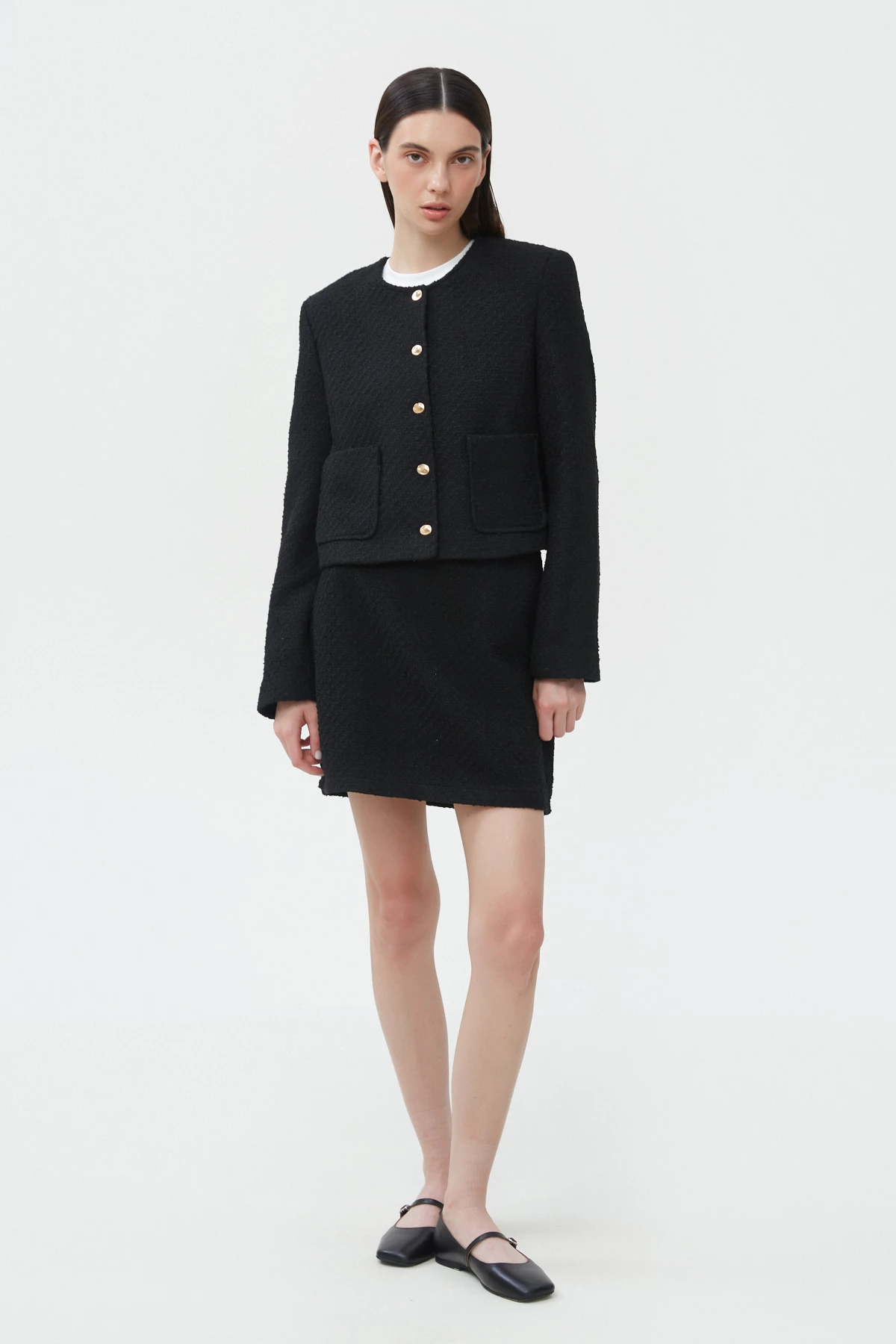 Black tweed mini skirt with cotton, photo 6