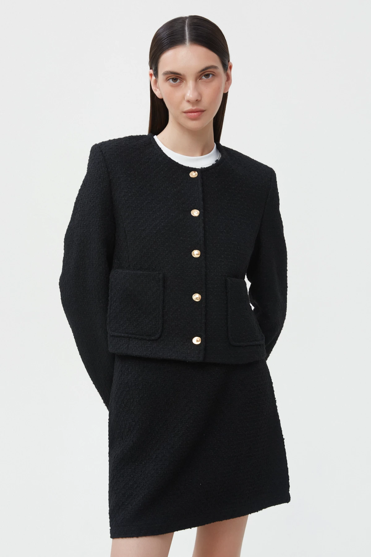 Black tweed mini skirt with cotton, photo 7