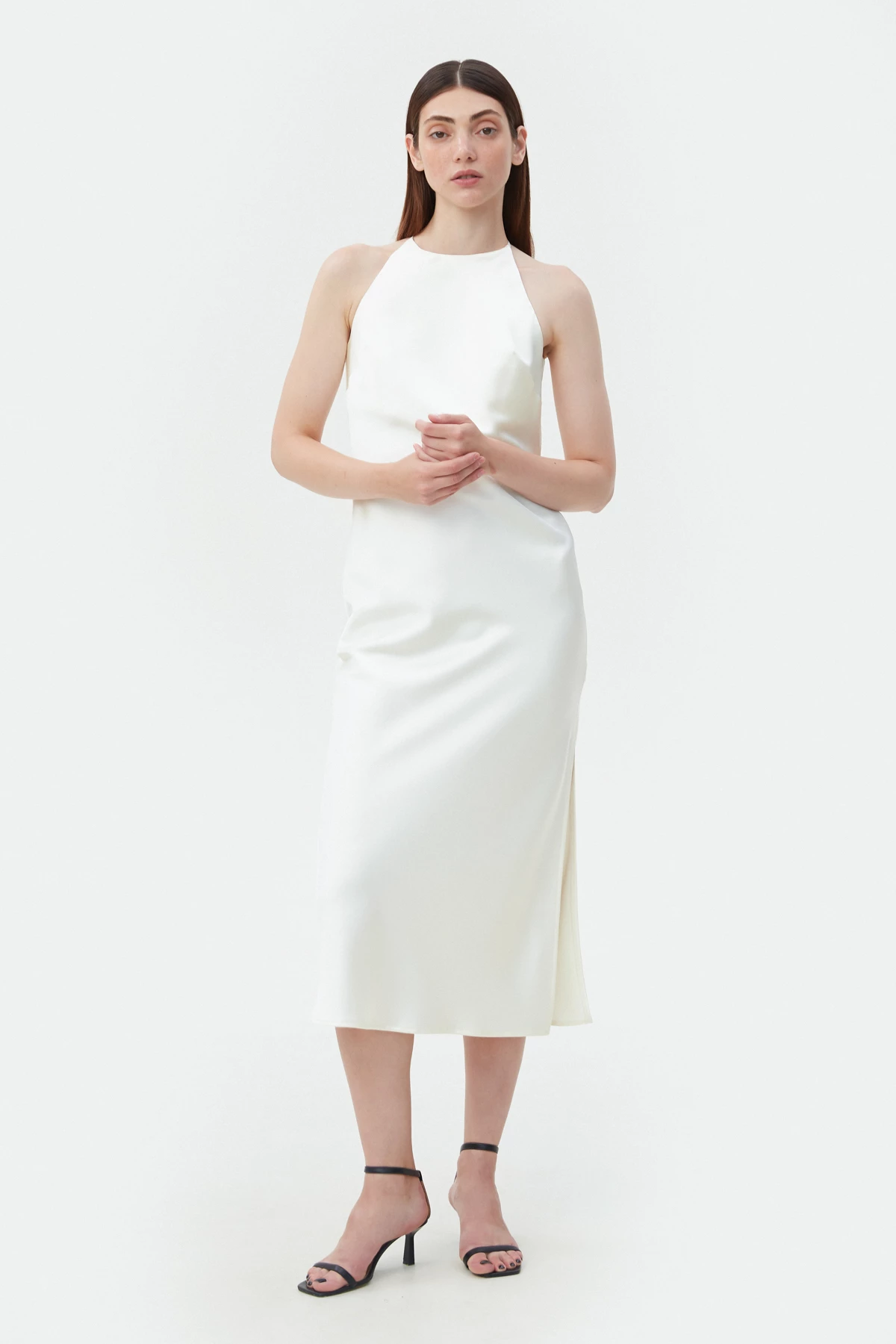 Сукня-комбінація зі щільного сатину молочного кольору, фото 3