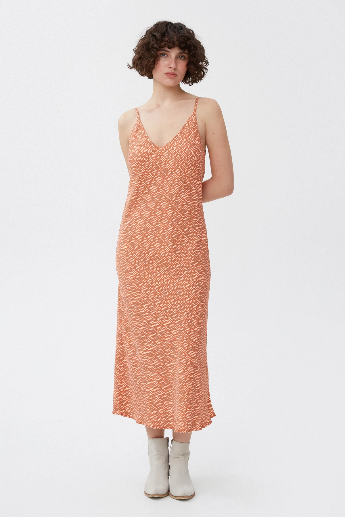 Viscose slip dress in milky polka dot print, photo 2