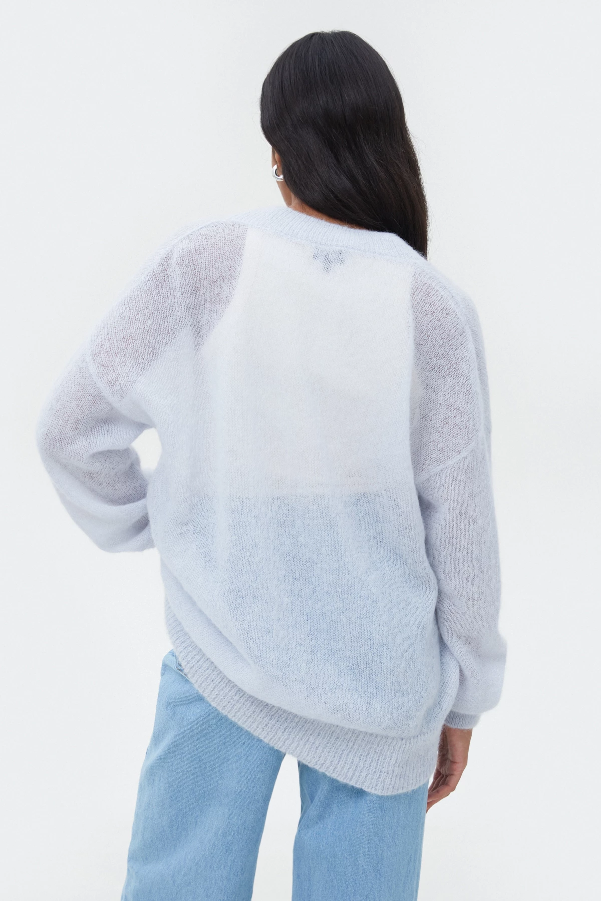 Сіро-блакитний в’язаний светр з мохером, фото 5