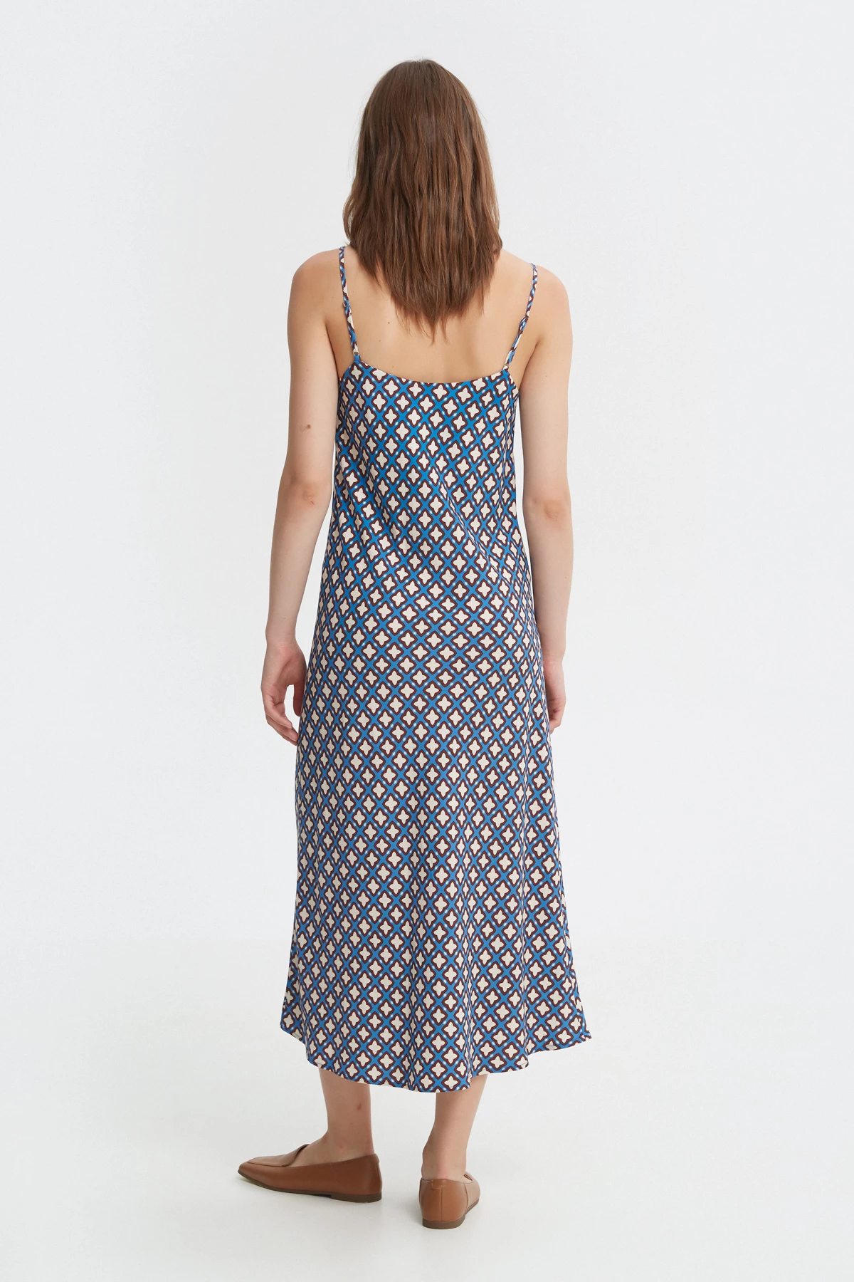 Blue tencel slip dress with geometric print, photo 3