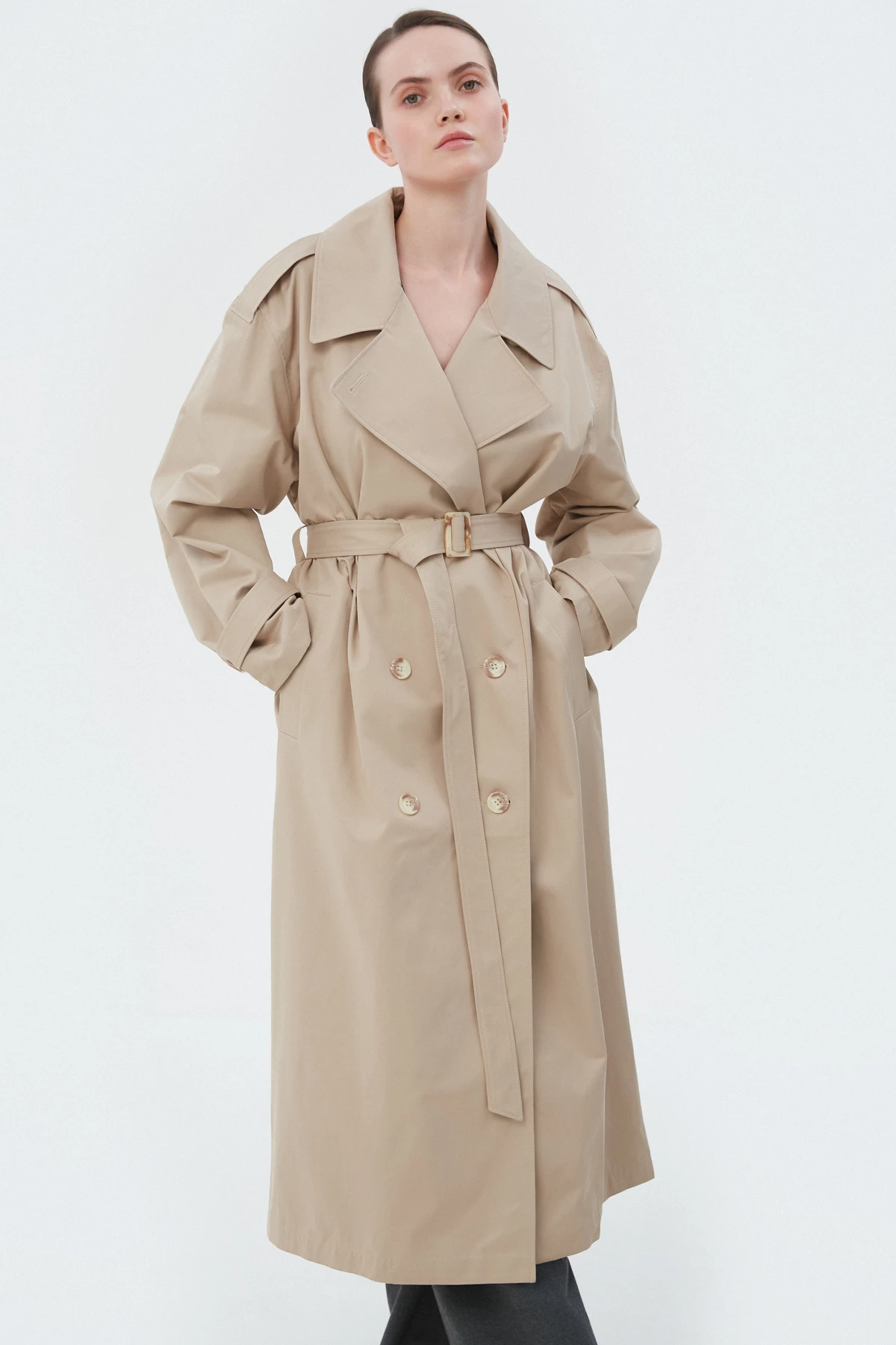 Beige water-repellent cotton trench coat, photo 1