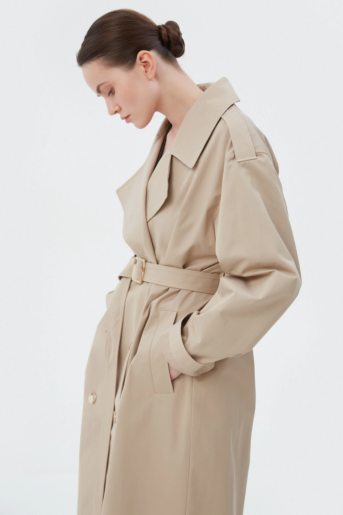 Beige water-repellent cotton trench coat, photo 7